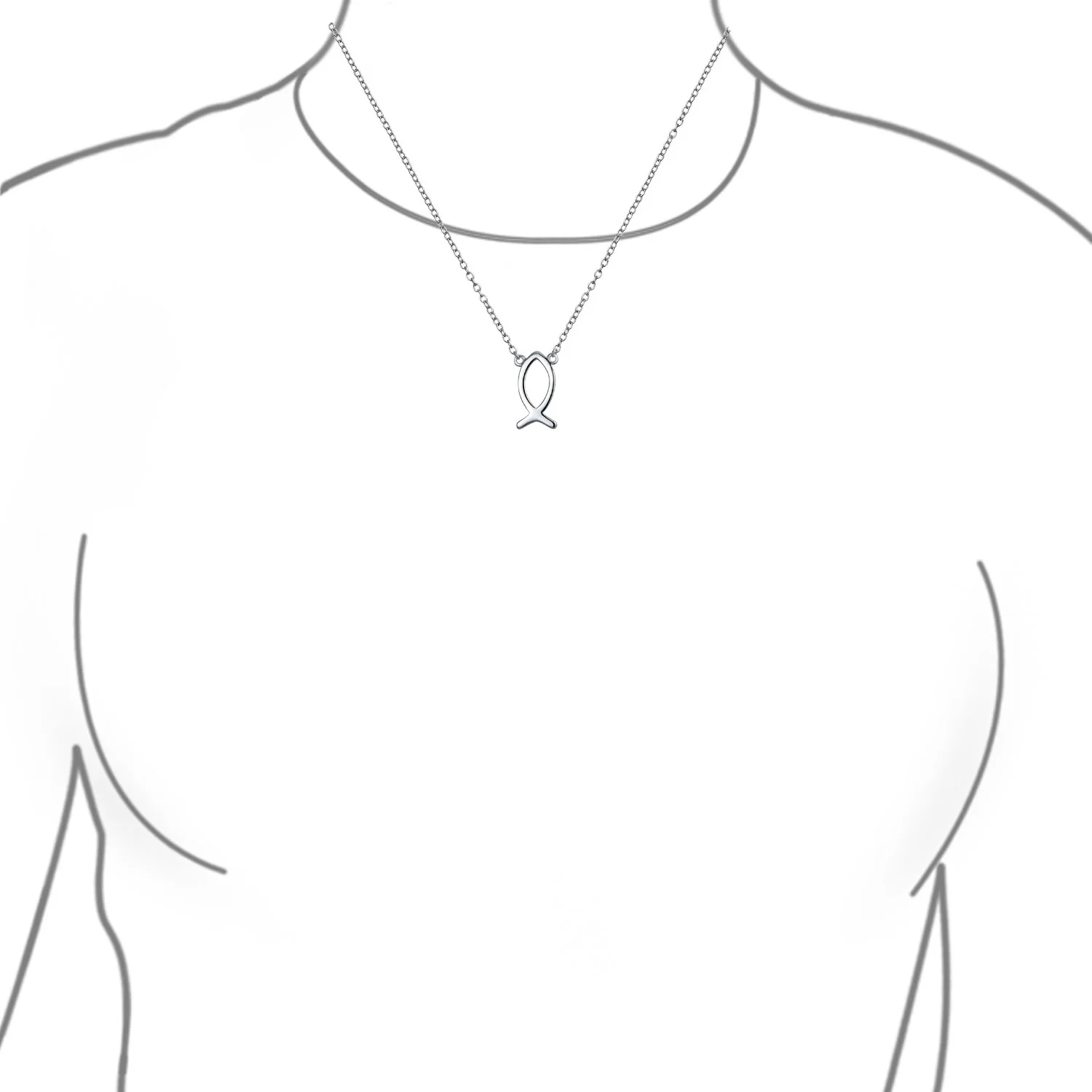 Dainty Ichthys Pendant Necklace & Stud Earrings - Sterling Silver Jewelry Set - Image 4