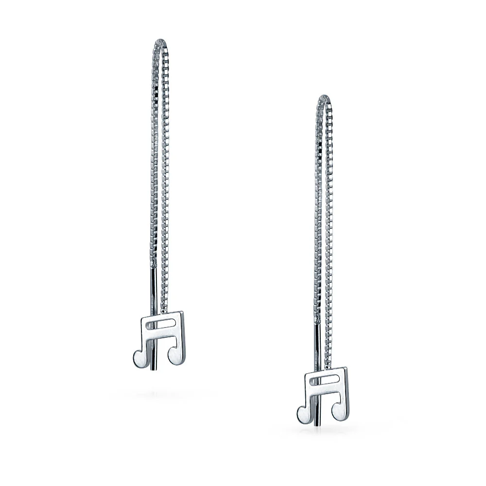 Dainty Music Note Threader Dangle Earrings for Music Students  Sterling Silver - Image 2