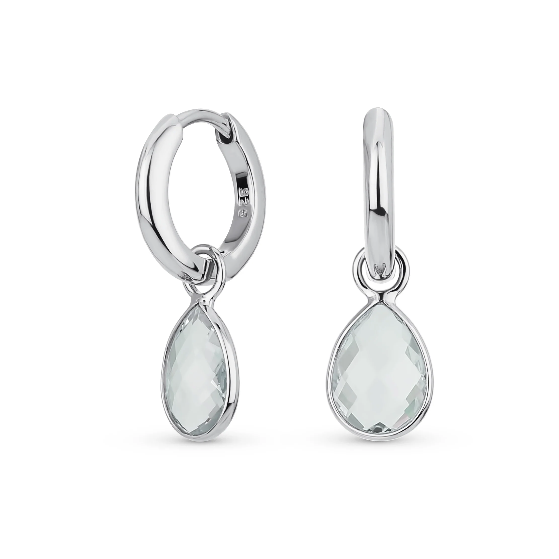 Classic 2 CTW Natural Stone Blue Aquamarine Teardrop Huggie Drop Earrings .925 Sterling Silver