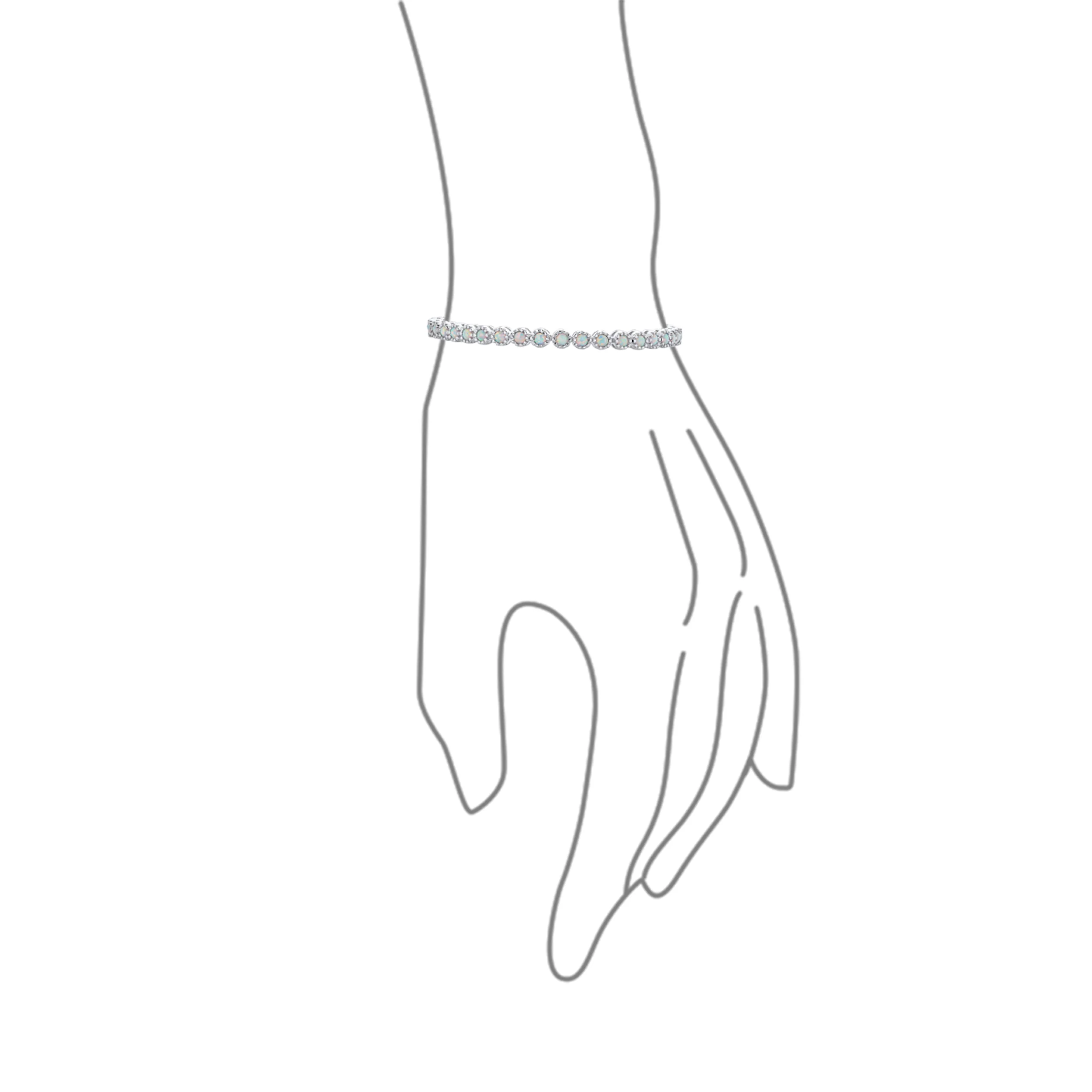 Dainty Round Gemstone Opal Tennis Bracelet Rhodium Sterling Silver 7 Inch - Image 3