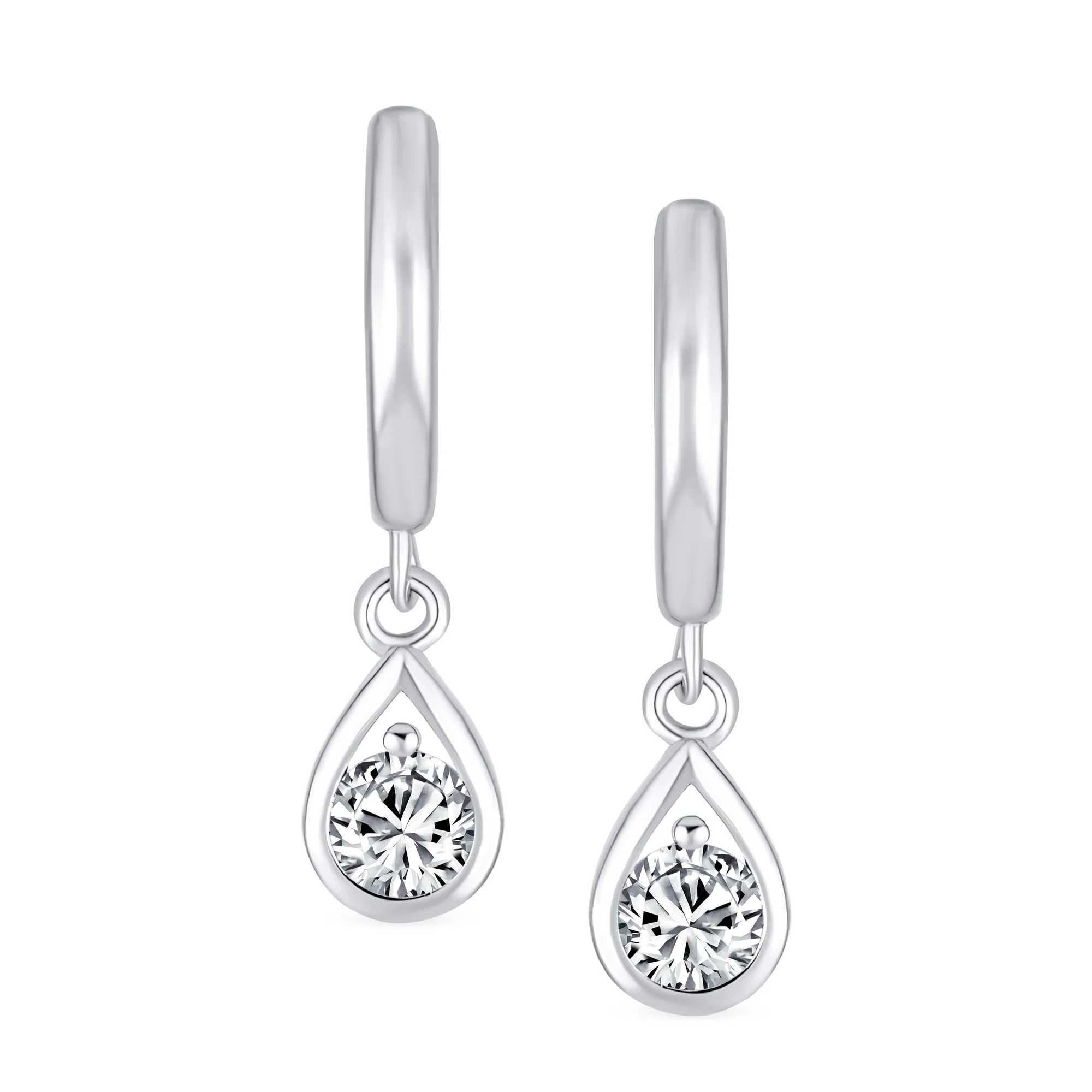 Dainty Simulated CZ Teardrop Huggie Drop Earrings Gold Plated .925 Silver - Image 2