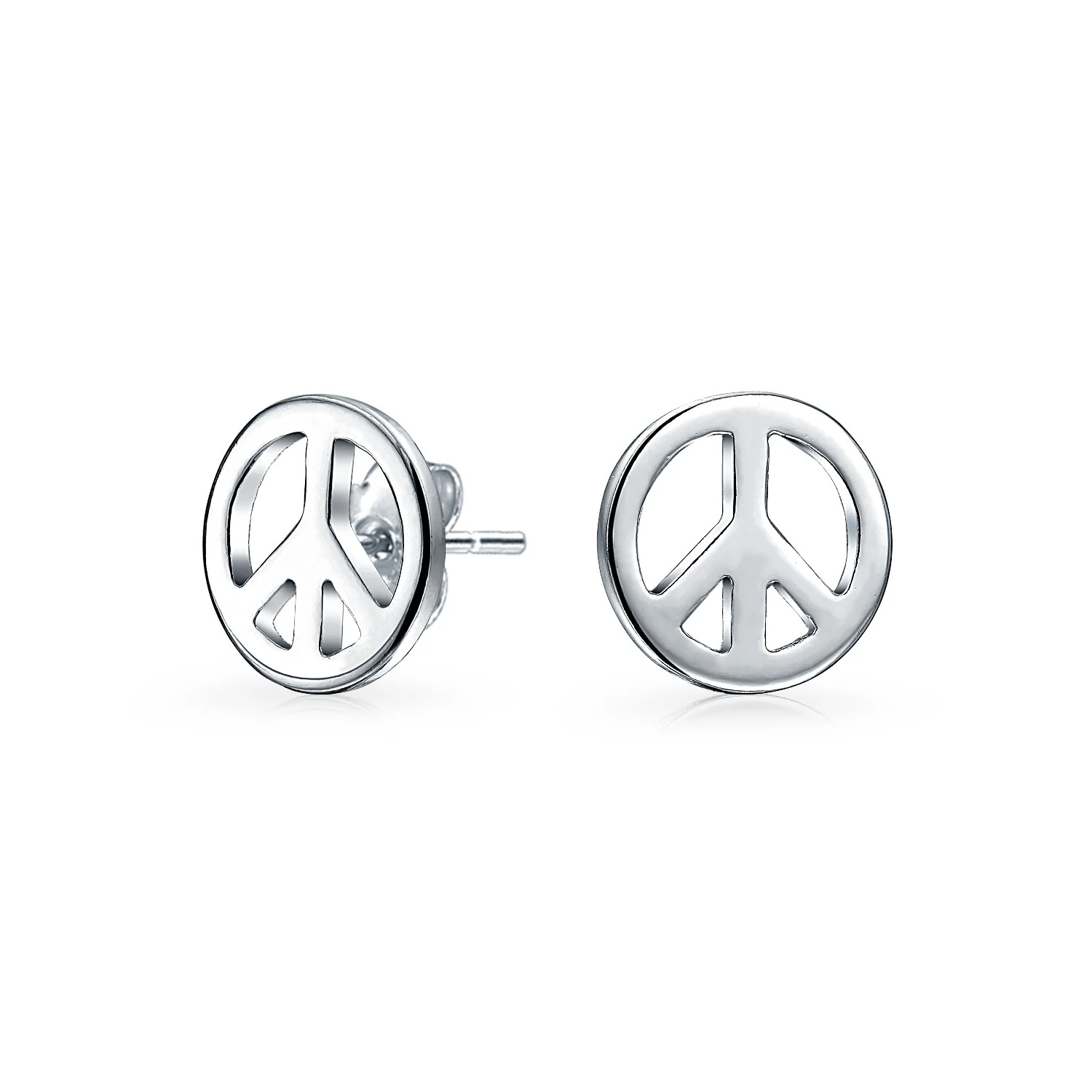Mini World Peace Sign Stud Earrings 14K Gold Plated Sterling Silver