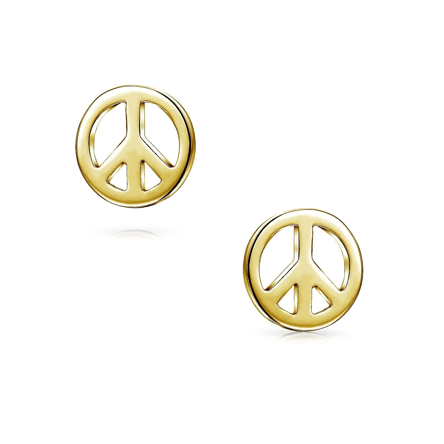 Mini World Peace Sign Stud Earrings 14K Gold Plated Sterling Silver - Image 4