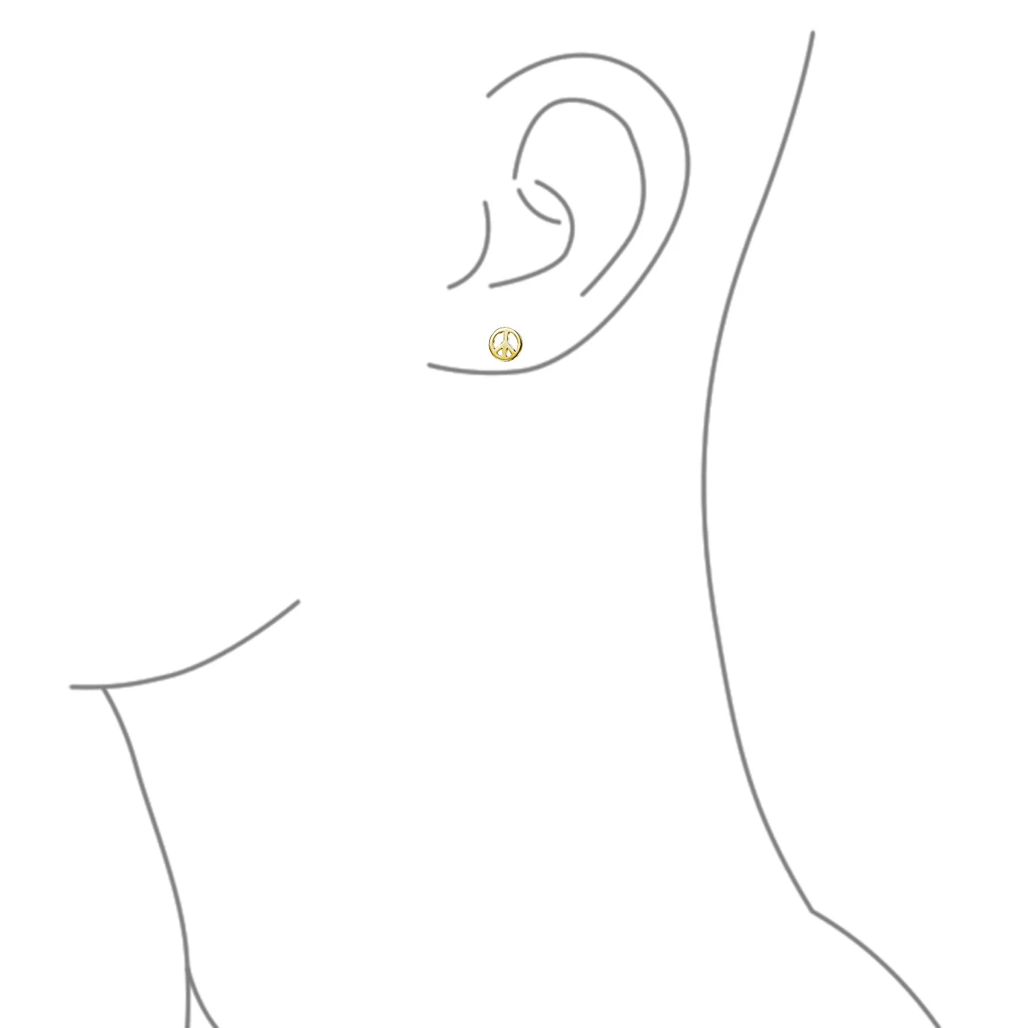 Mini World Peace Sign Stud Earrings 14K Gold Plated Sterling Silver - Image 8