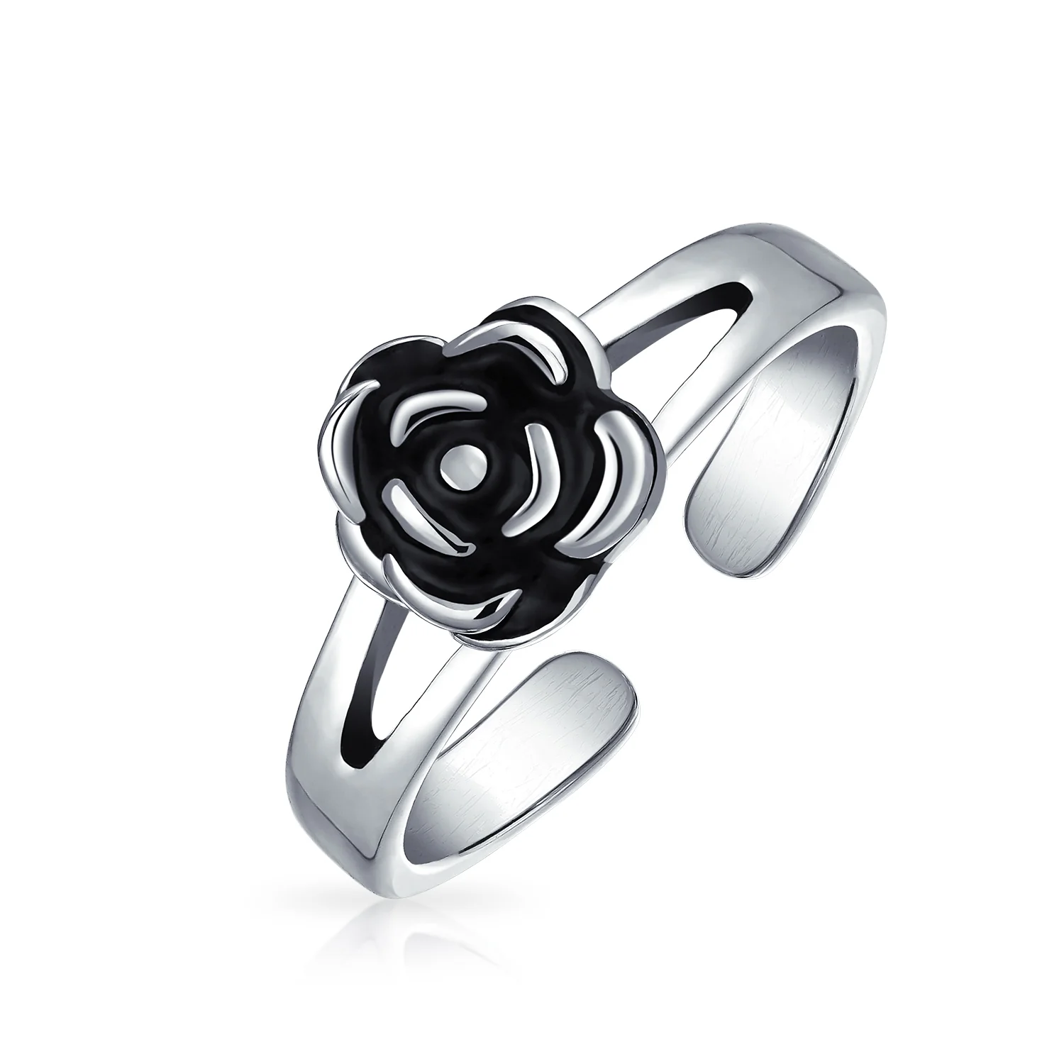 Set of 2 Daisy Flower and Black Rose Midi Band Toe Ring Oxidized Sterling Silver - Image 4