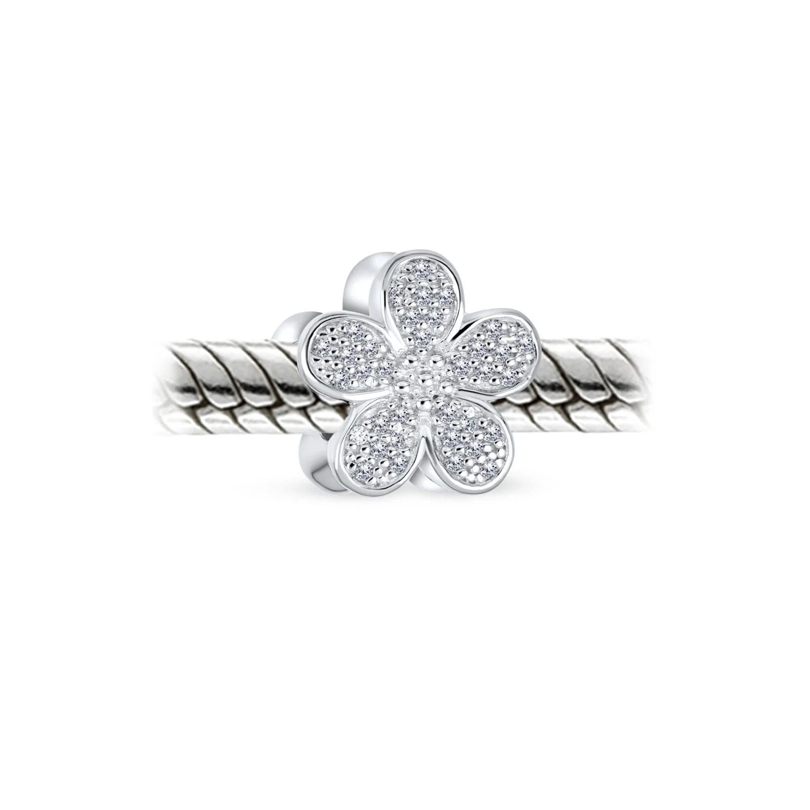 Daisy Flower Charm Bead with Sparkling CZ Pave for European Bracelet - Image 2
