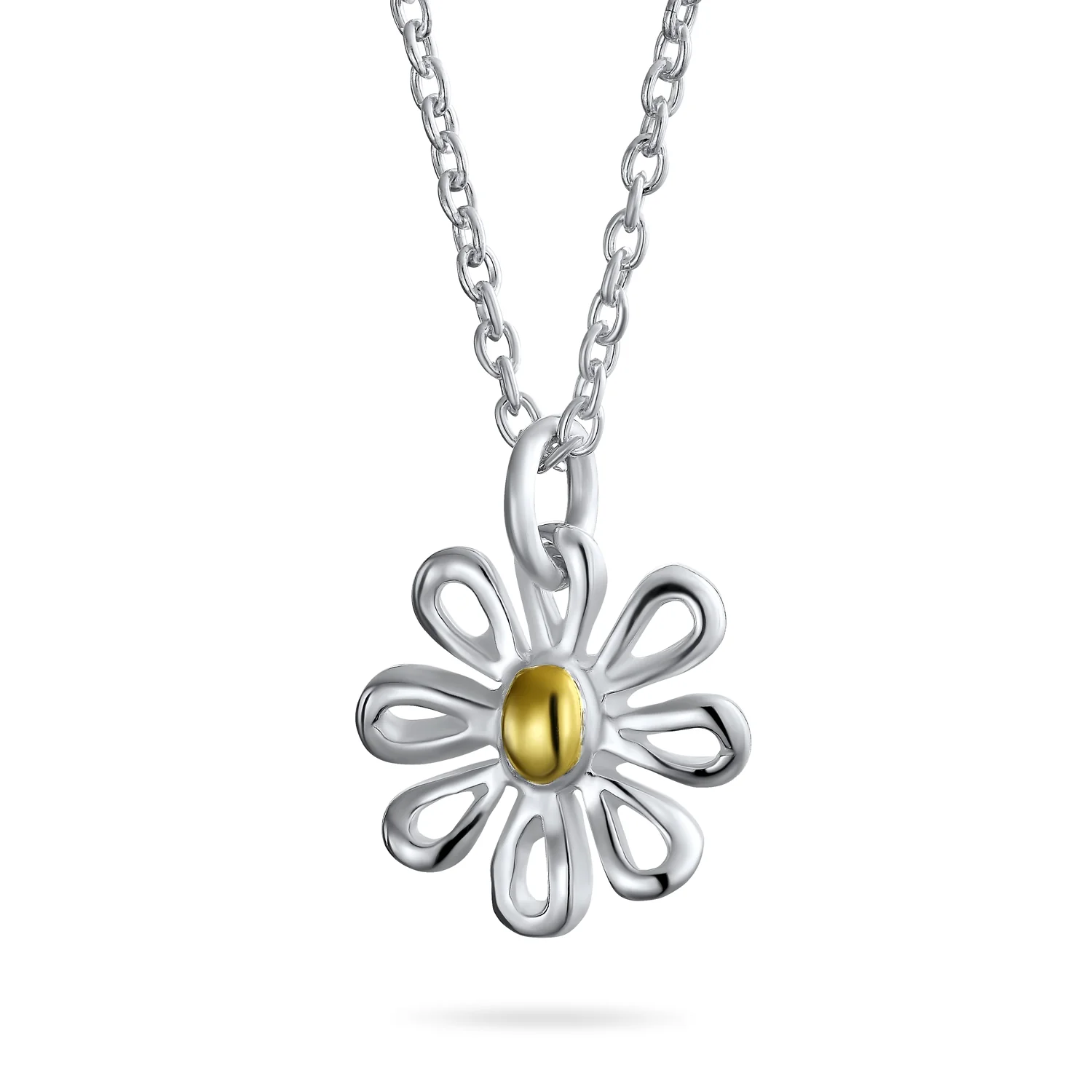 Daisy Pendant Necklace and Stud Earrings Jewelry Set Gold Plated Sterling Silver - Image 2