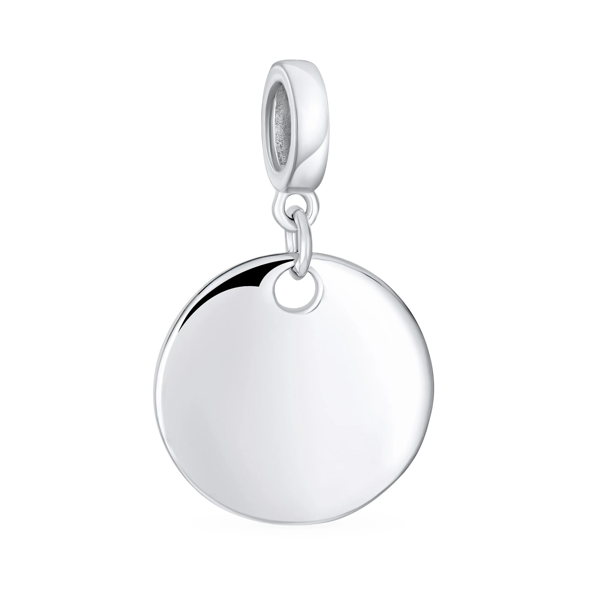 Monogram Round Disc Dangle Charm Bead Sterling Silver for European Bracelet
