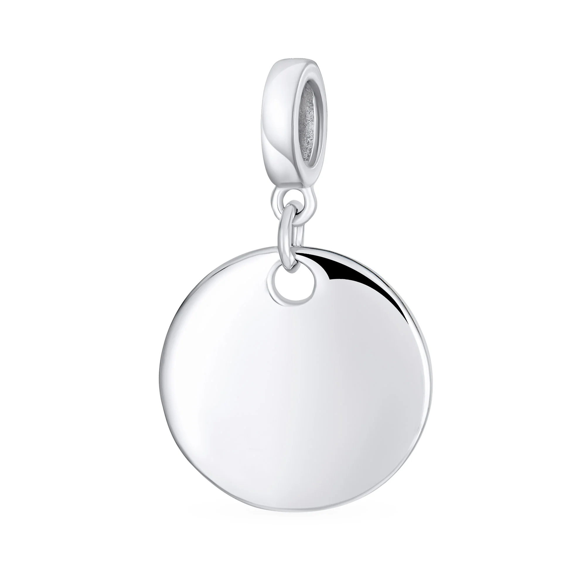 Monogram Round Disc Dangle Charm Bead Sterling Silver for European Bracelet - Image 2