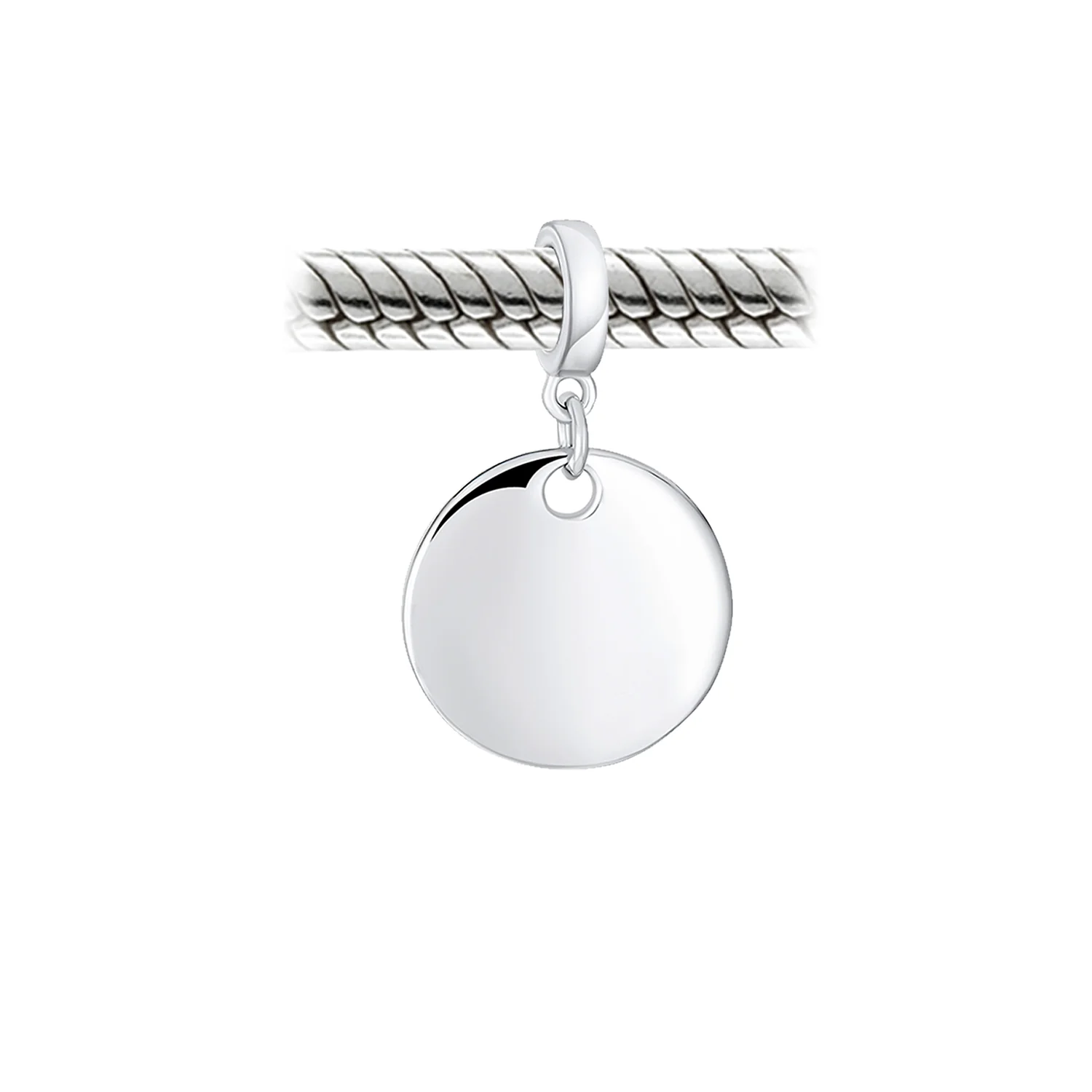 Monogram Round Disc Dangle Charm Bead Sterling Silver for European Bracelet - Image 3
