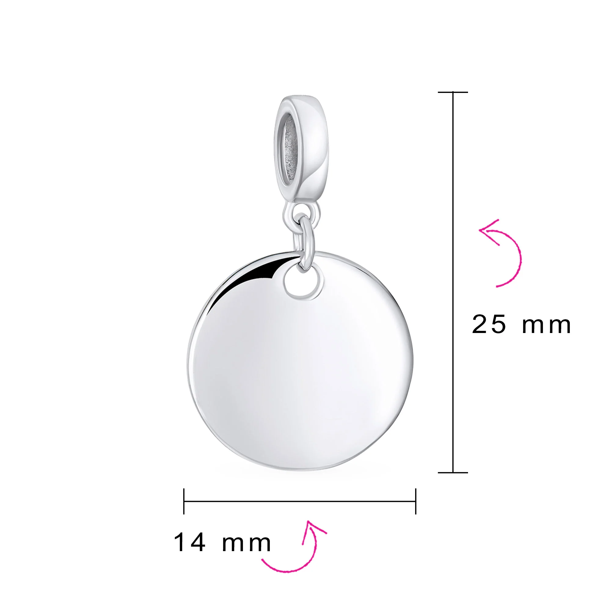 Monogram Round Disc Dangle Charm Bead Sterling Silver for European Bracelet - Image 4