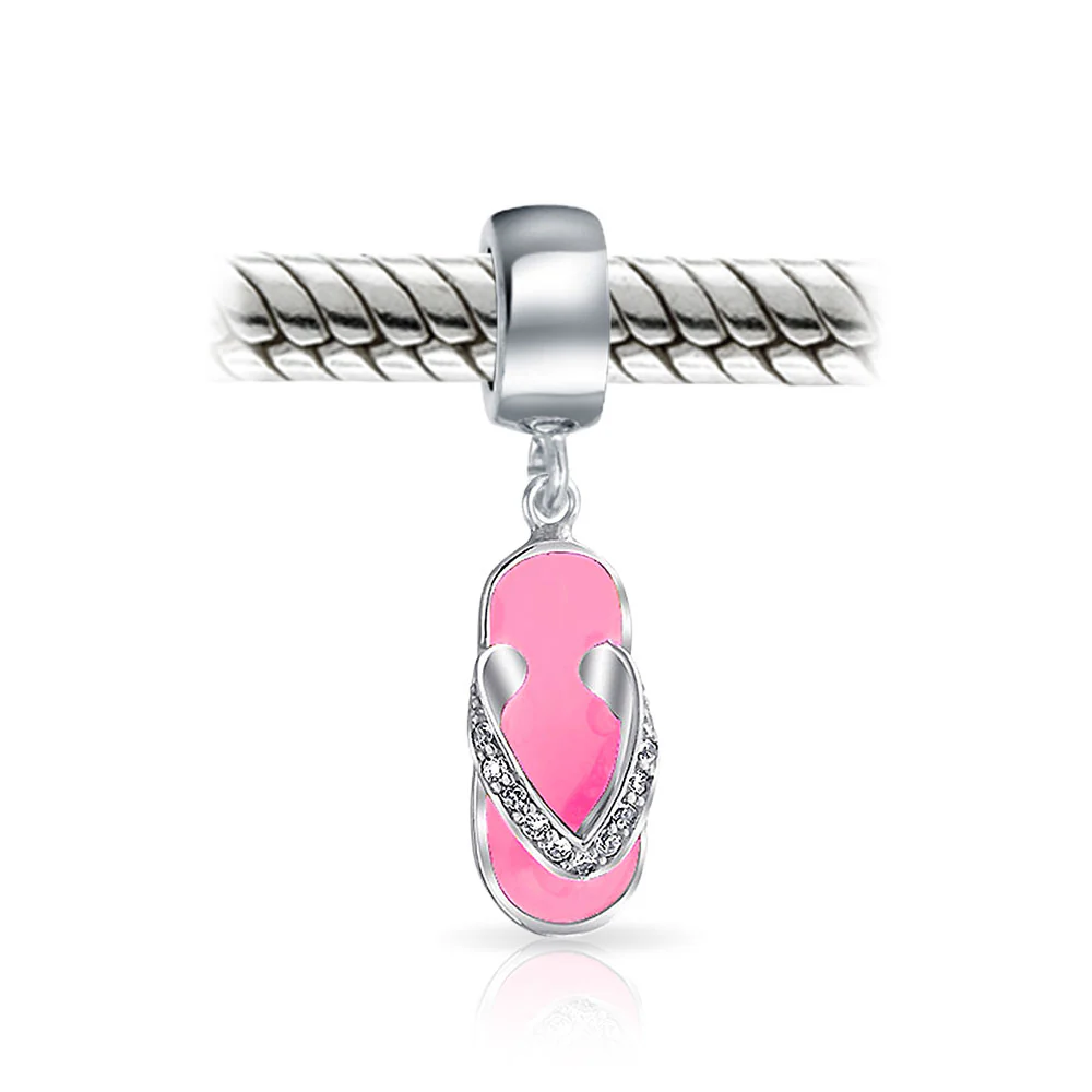 Pink Orange Flip Flop CZ Dangle Charm Bead for Travel Bracelets - Image 4