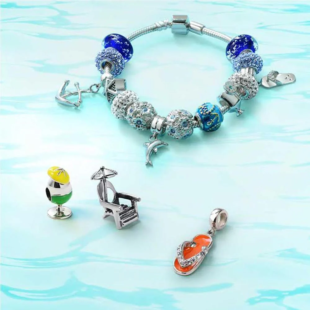 Pink Orange Flip Flop CZ Dangle Charm Bead for Travel Bracelets - Image 9