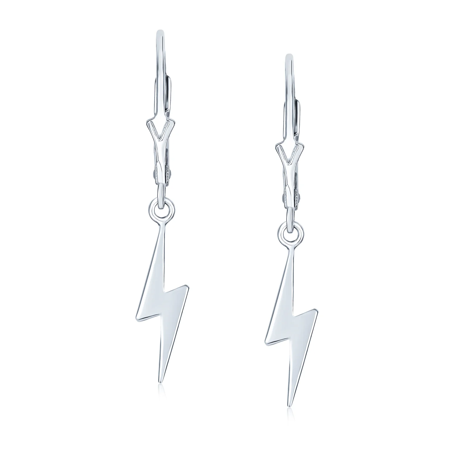 Delicate Minimalist Geometric Lightning Bolt Dangle Earrings in Sterling Silver - Image 2