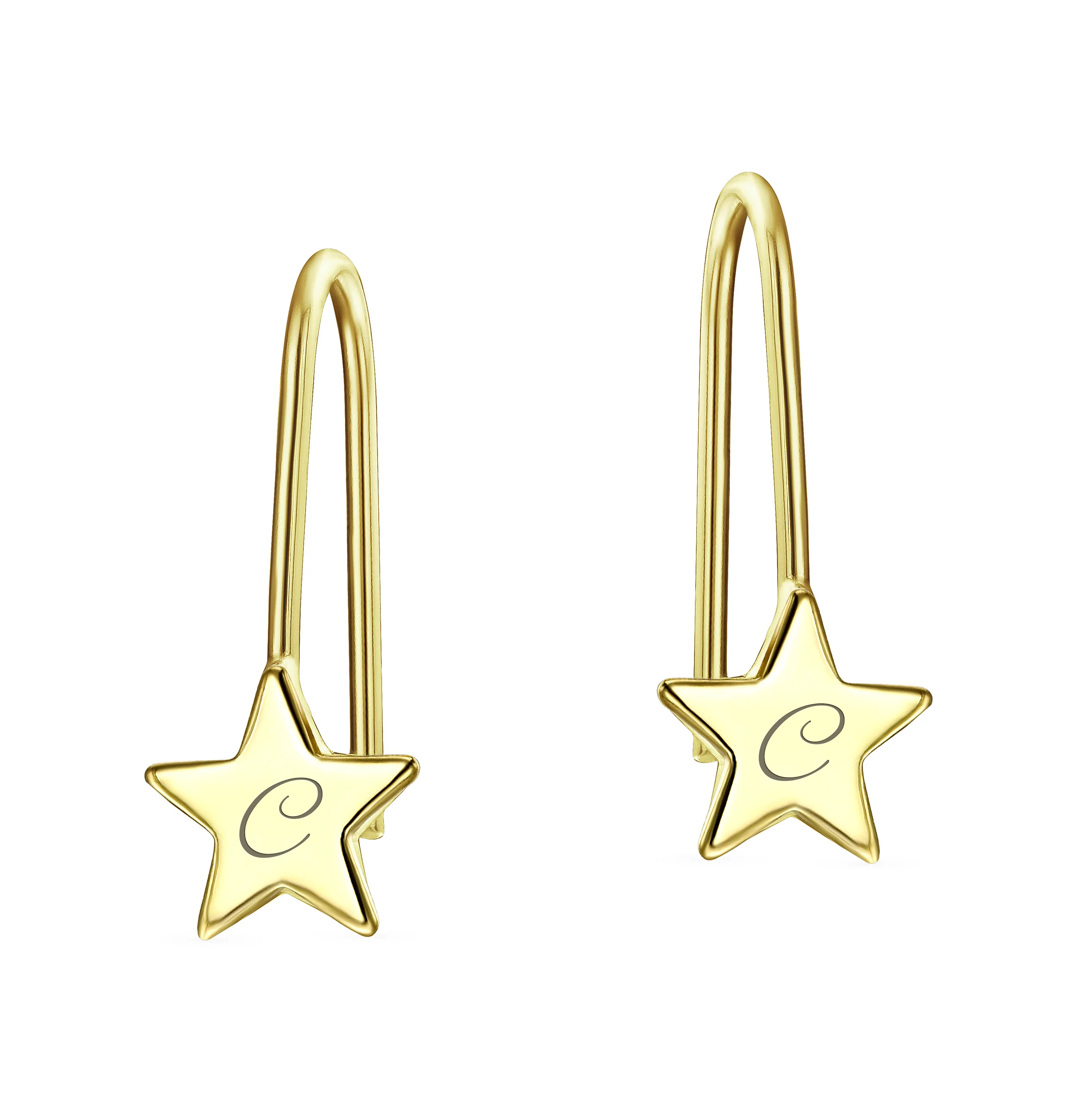 Dangle Gemstone Earrings with Alphabet Letter A-Z in 14K Gold - Image 29