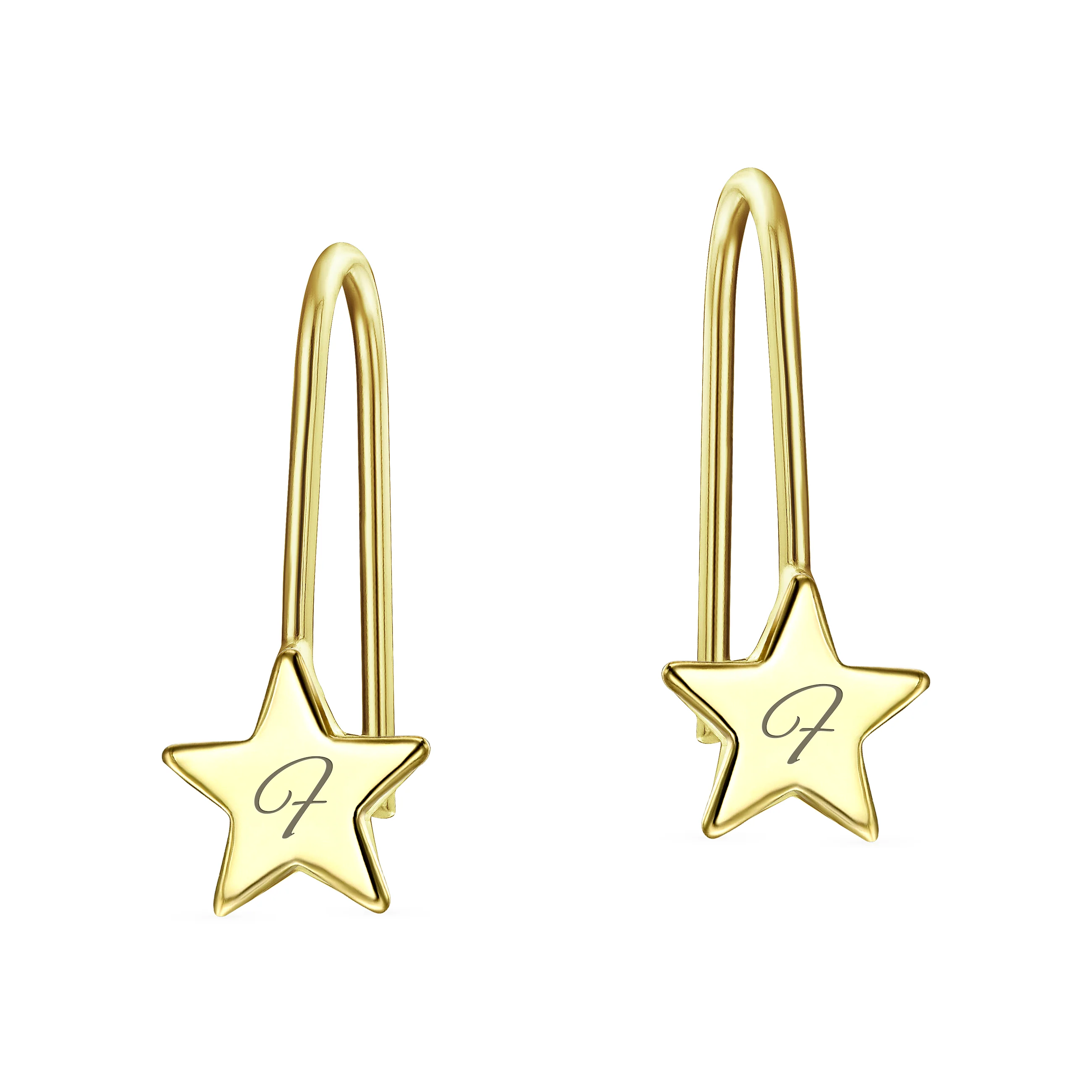 Dangle Gemstone Earrings with Alphabet Letter A-Z in 14K Gold - Image 32