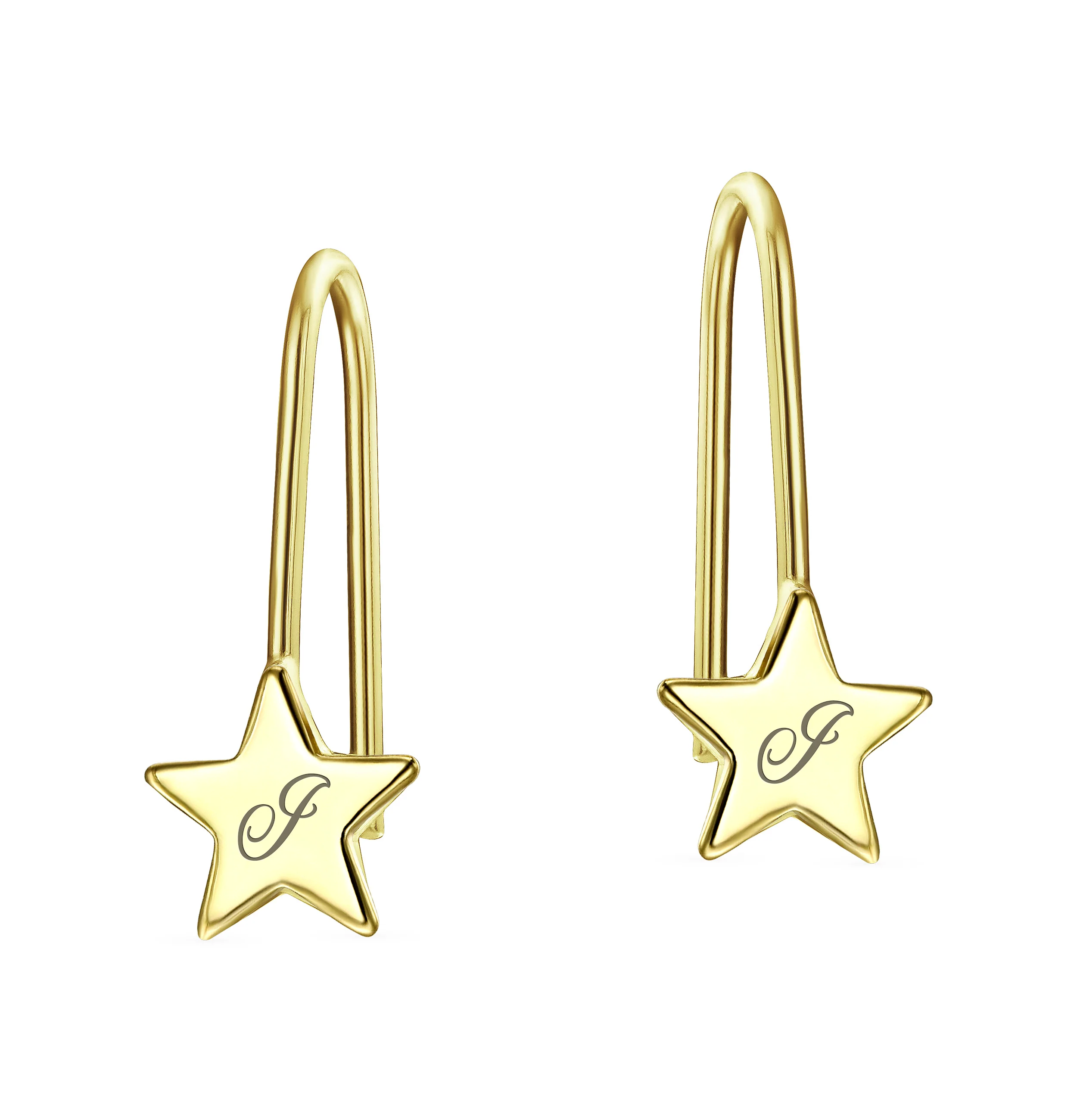 Dangle Gemstone Earrings with Alphabet Letter A-Z in 14K Gold - Image 35