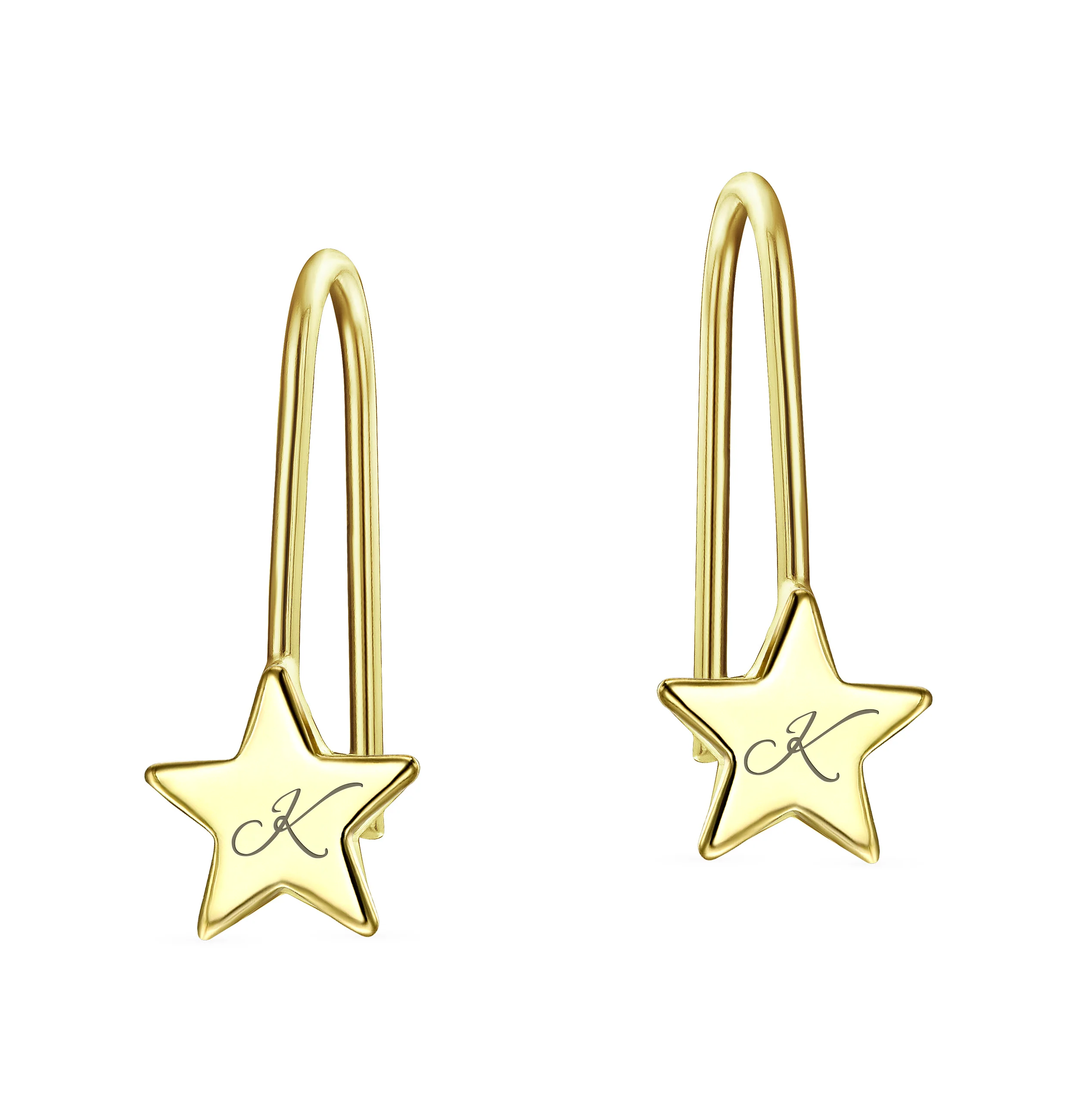 Dangle Gemstone Earrings with Alphabet Letter A-Z in 14K Gold - Image 37