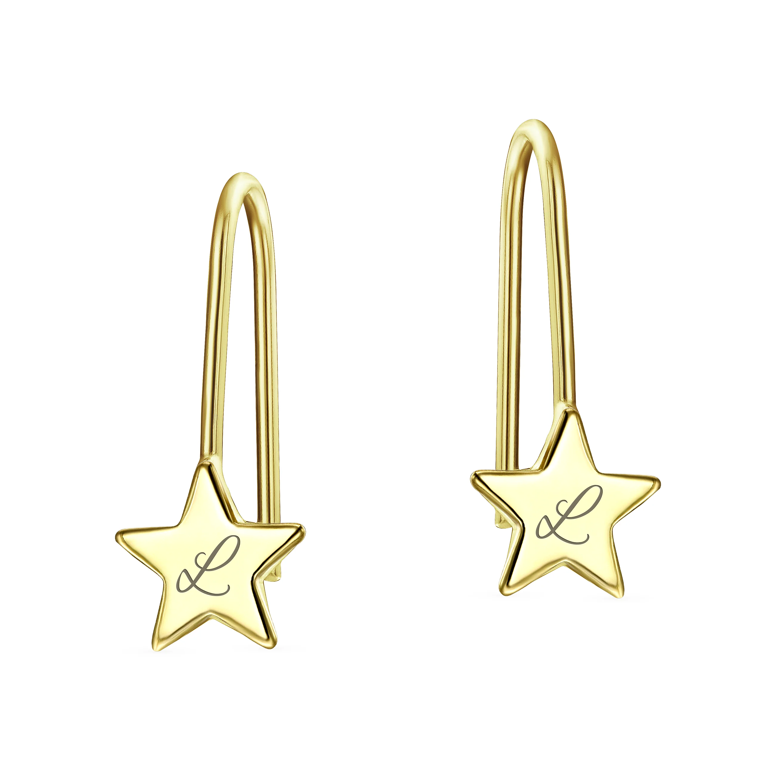 Dangle Gemstone Earrings with Alphabet Letter A-Z in 14K Gold - Image 38