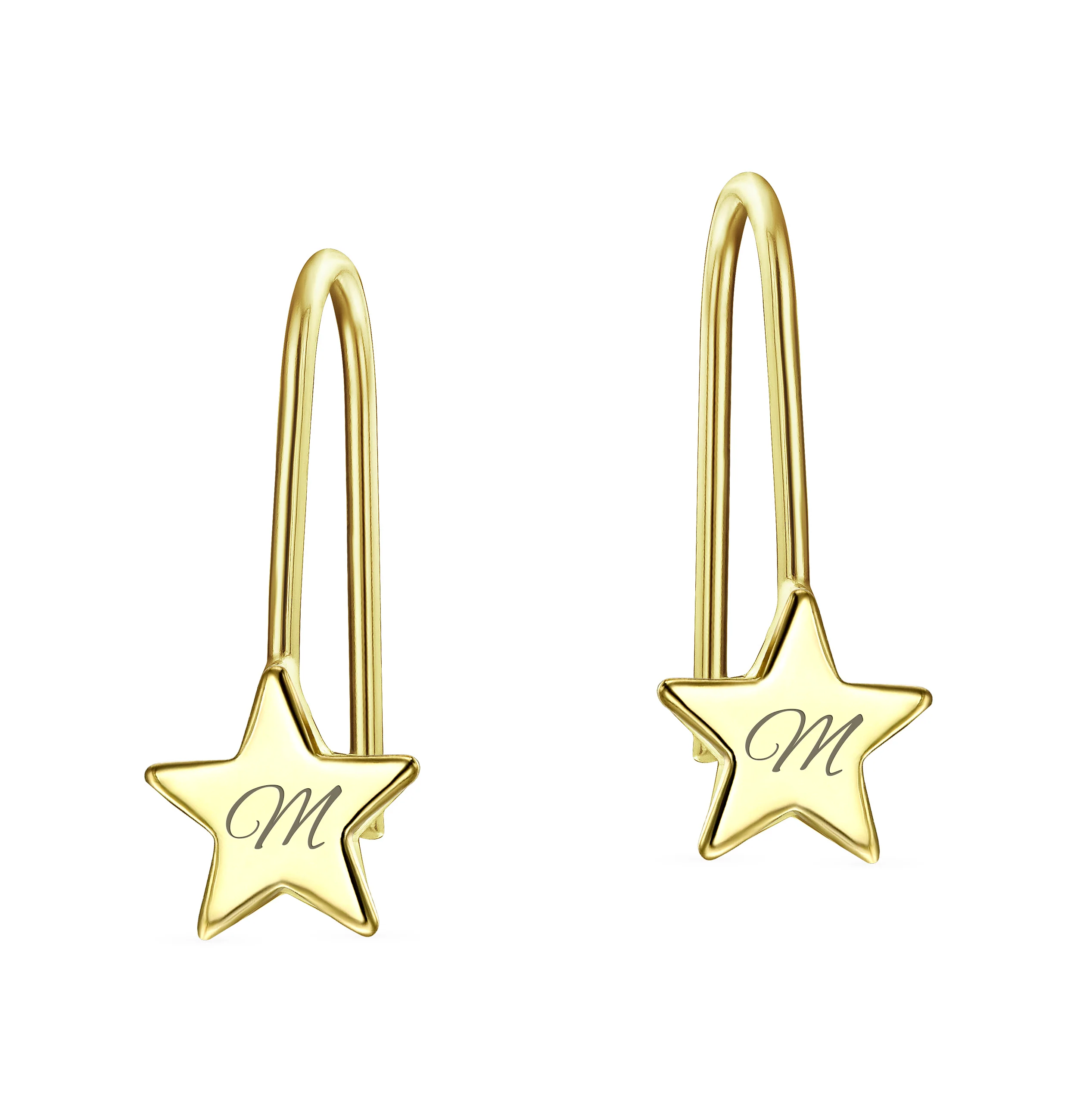 Dangle Gemstone Earrings with Alphabet Letter A-Z in 14K Gold - Image 39