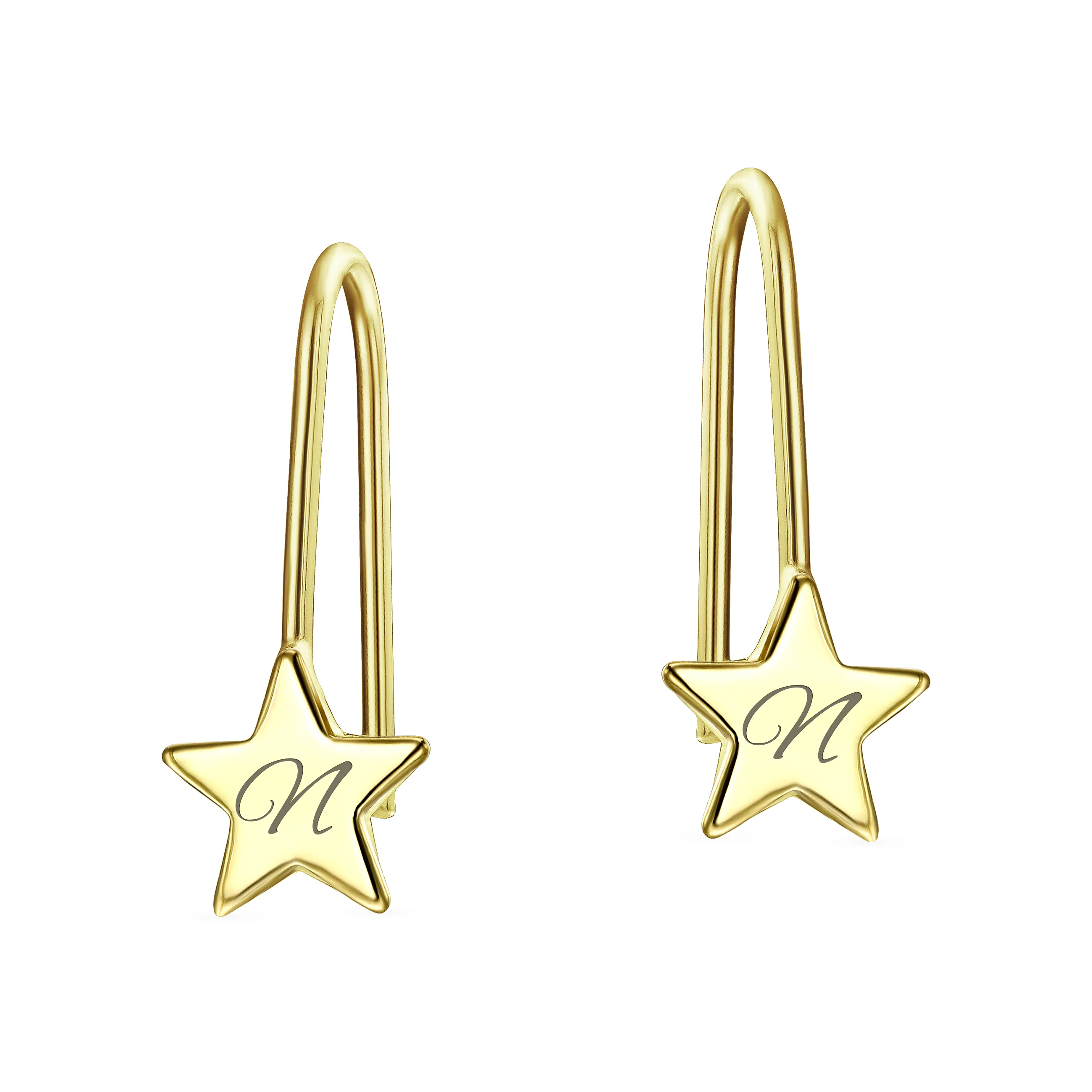 Dangle Gemstone Earrings with Alphabet Letter A-Z in 14K Gold - Image 40