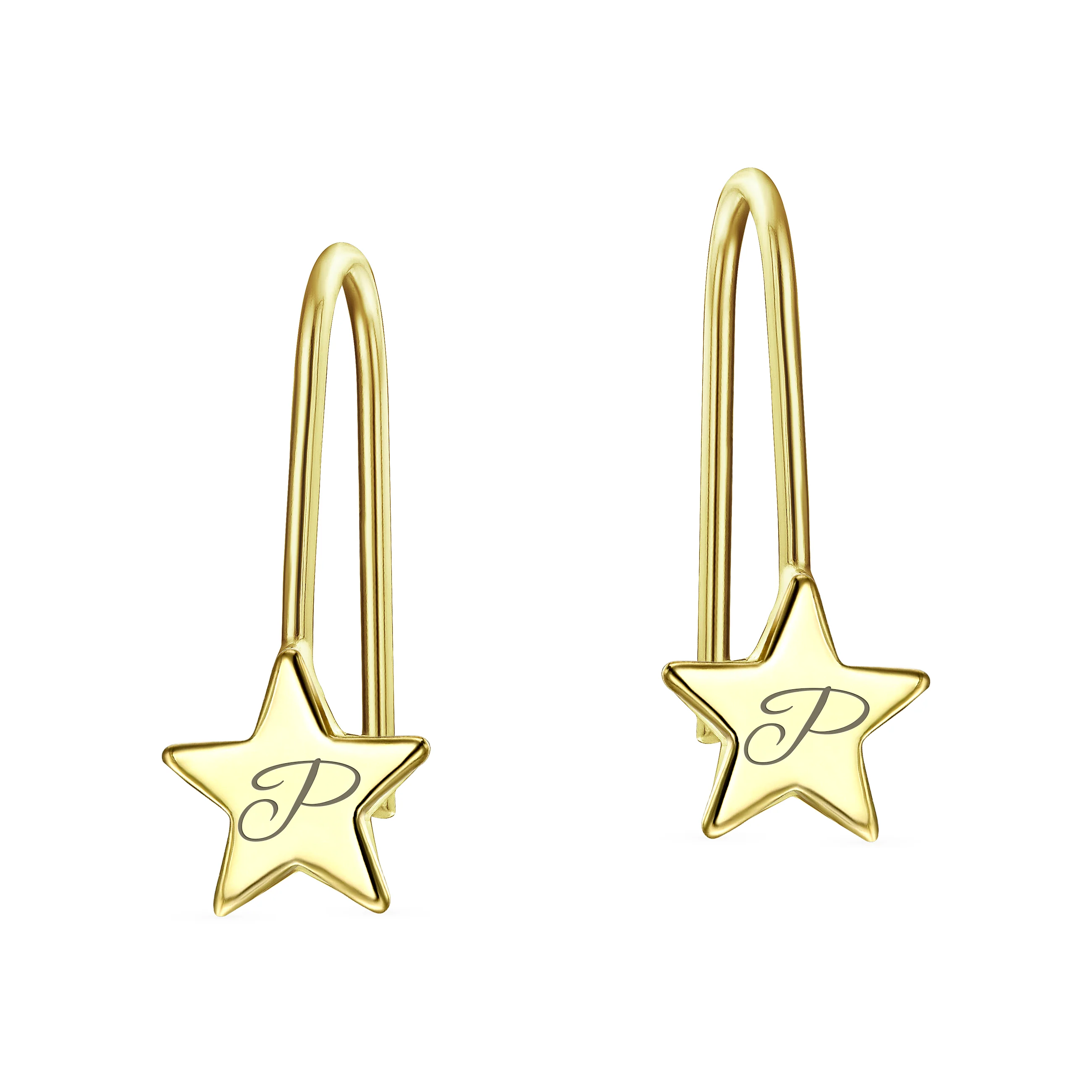 Dangle Gemstone Earrings with Alphabet Letter A-Z in 14K Gold - Image 42