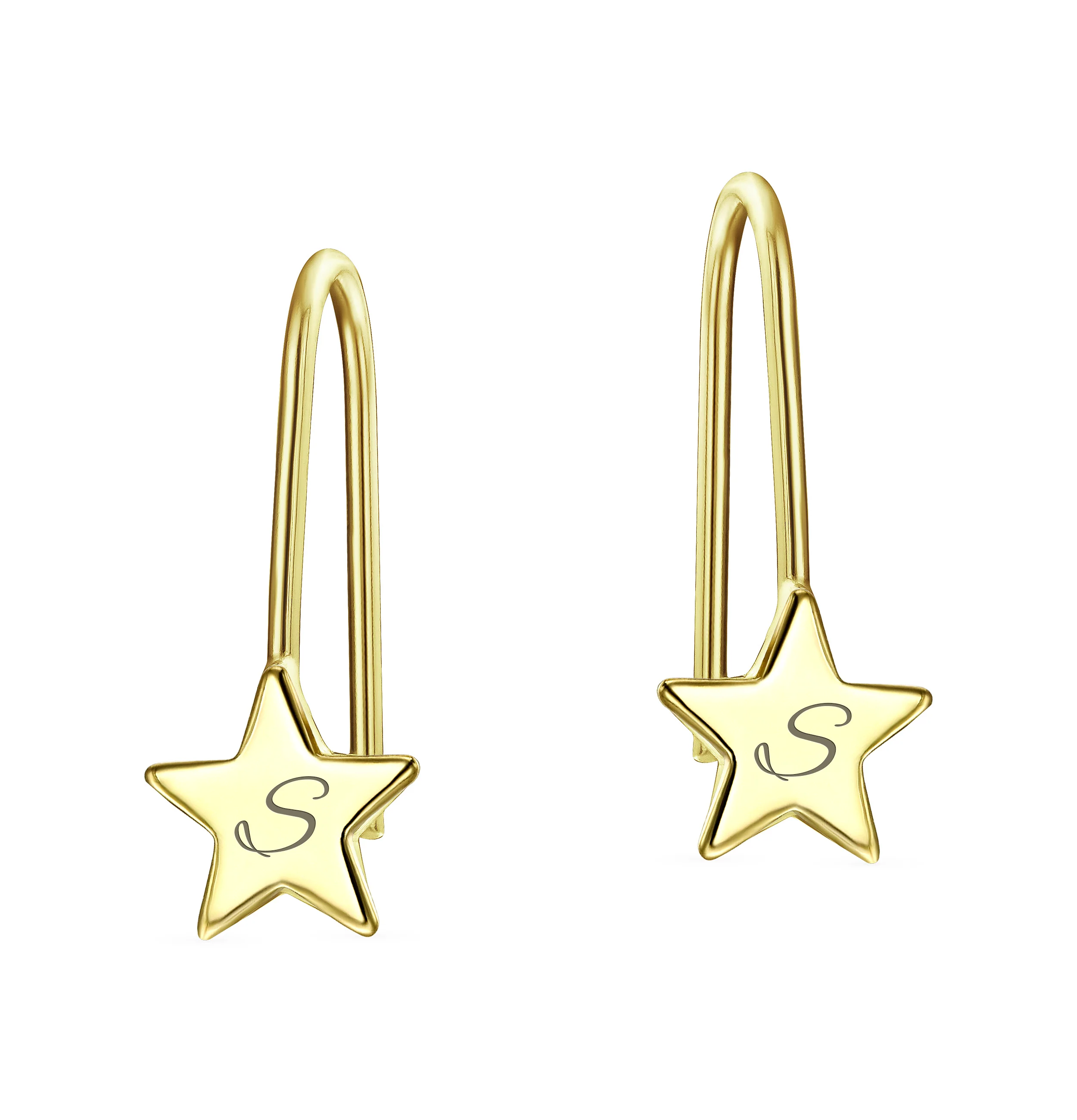Dangle Gemstone Earrings with Alphabet Letter A-Z in 14K Gold - Image 45