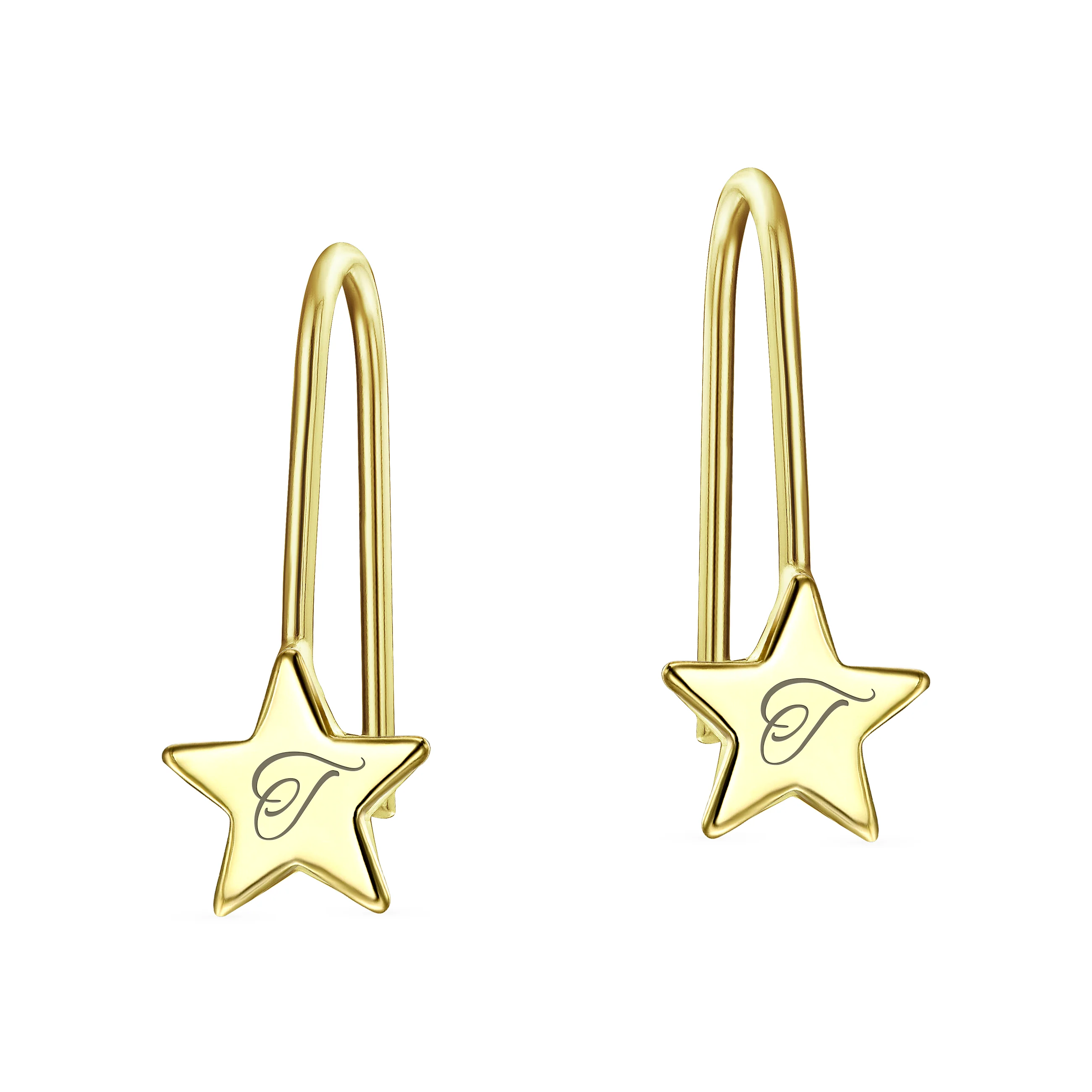 Dangle Gemstone Earrings with Alphabet Letter A-Z in 14K Gold - Image 46