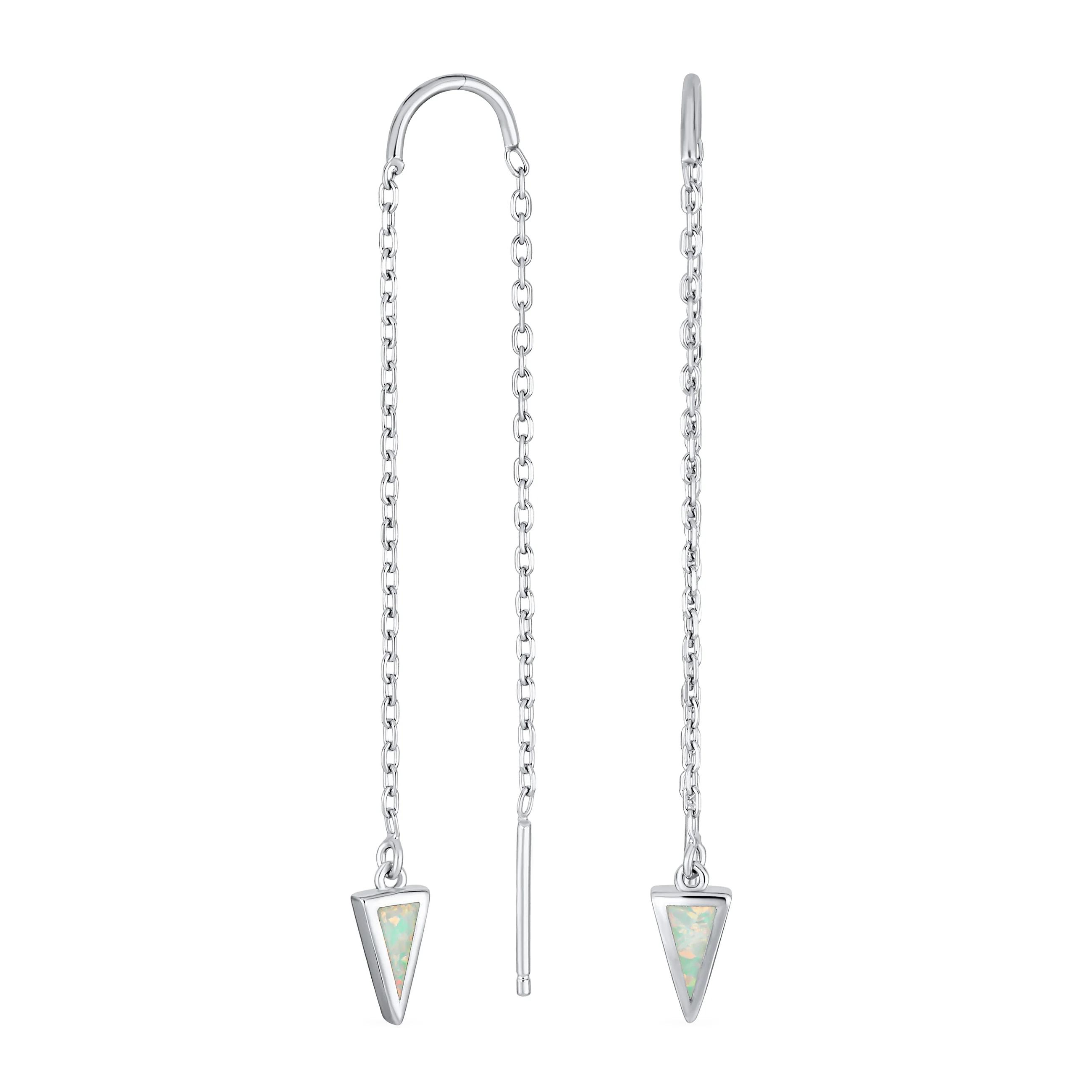 Delicate Arrow Triangle Gemstone Opal Inlay Dangle Gemstone Earrings Silver