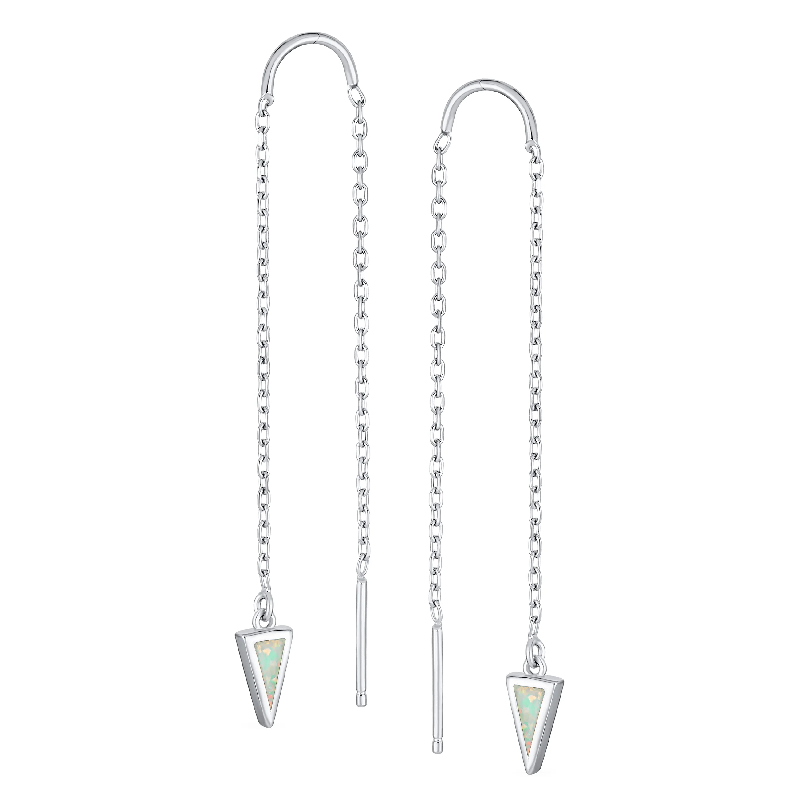 Delicate Arrow Triangle Gemstone Opal Inlay Dangle Gemstone Earrings Silver - Image 2