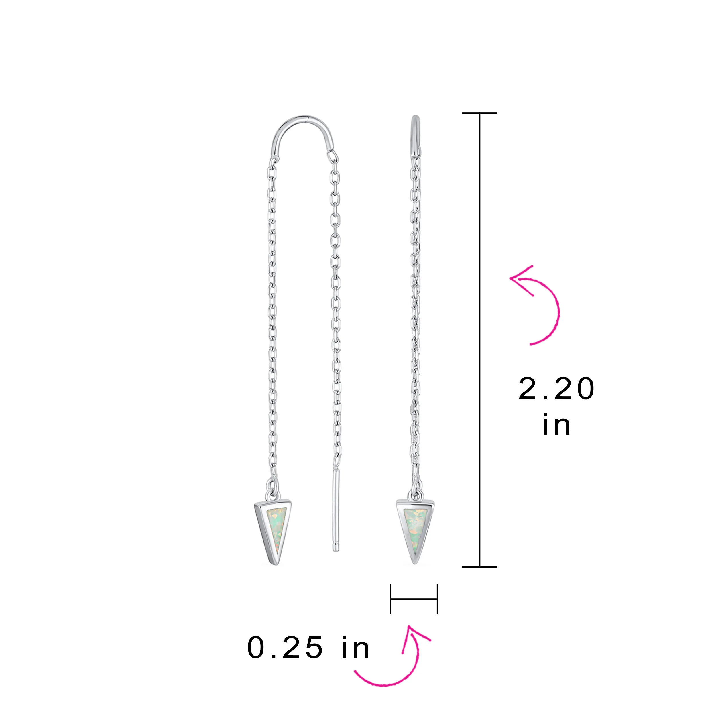 Delicate Arrow Triangle Gemstone Opal Inlay Dangle Gemstone Earrings Silver - Image 4