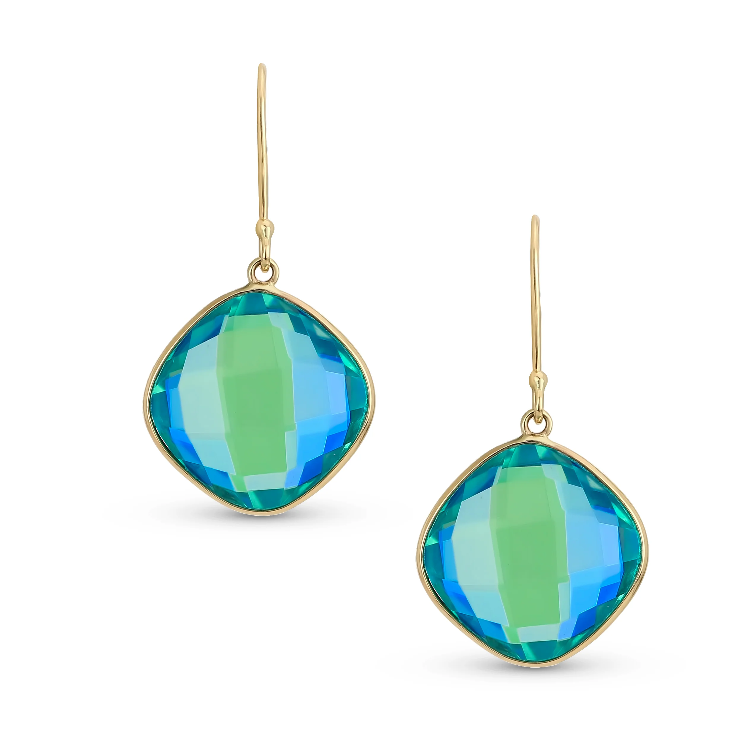Classic 10K Yellow Gold Amethyst Faceted Briolette Bezel Set Square Dangle Drop Earrings Fish Hook - Image 4
