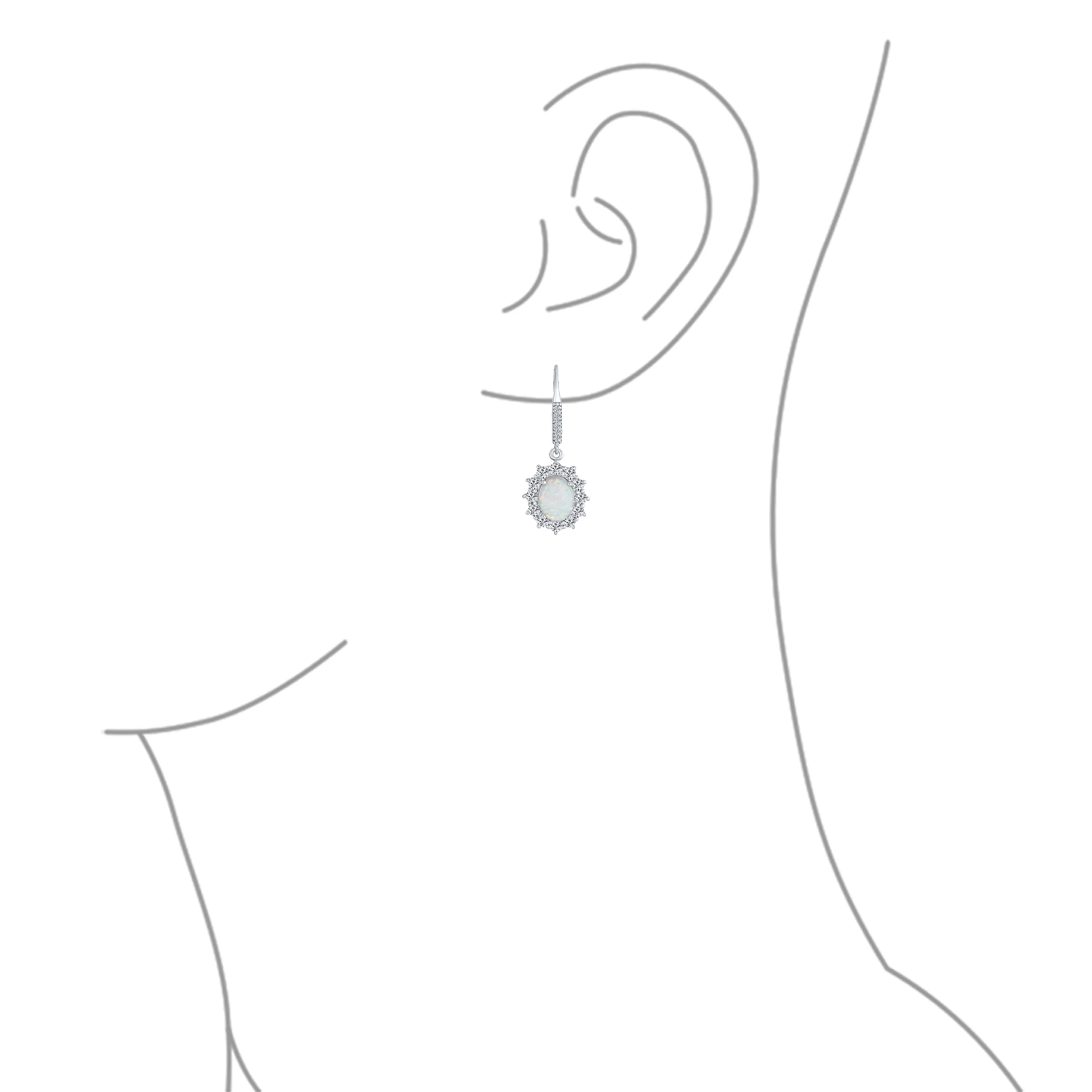 Estate Style Dangle Gemstone Earrings with CZ Halo & Opal in Sterling Silver - Image 3