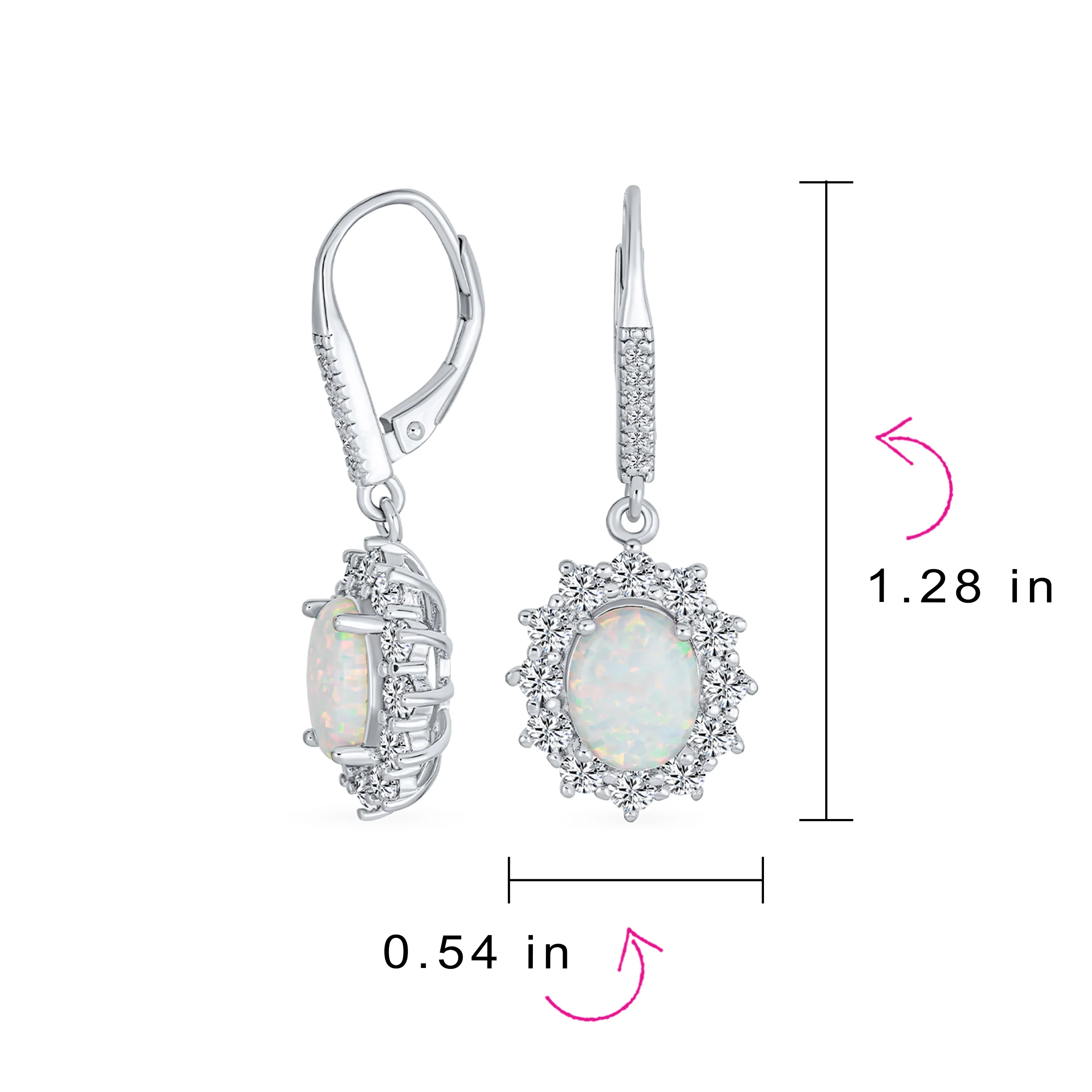 Estate Style Dangle Gemstone Earrings with CZ Halo & Opal in Sterling Silver - Image 4