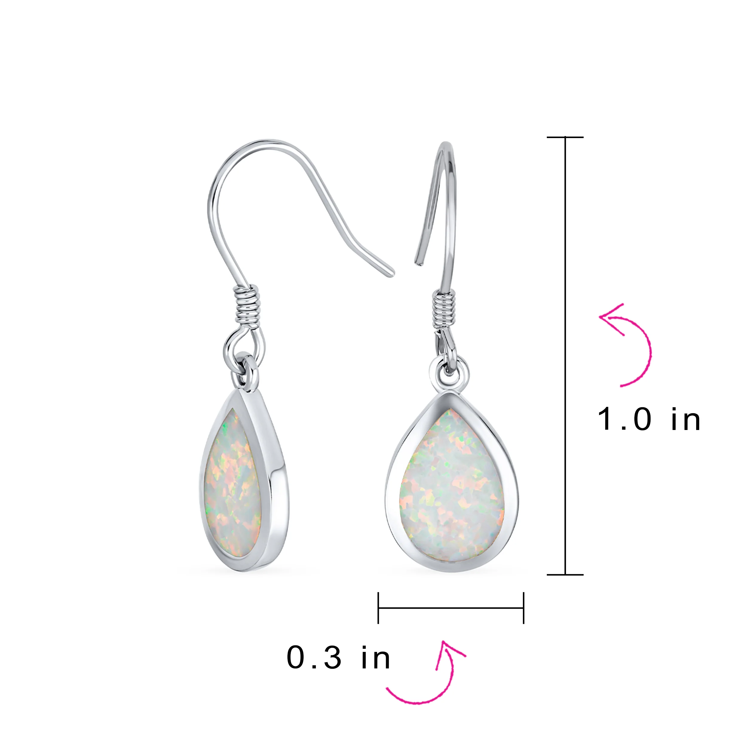 Dangle Gemstone Earrings Iridescent Opal Teardrop in Sterling Silver - Image 4