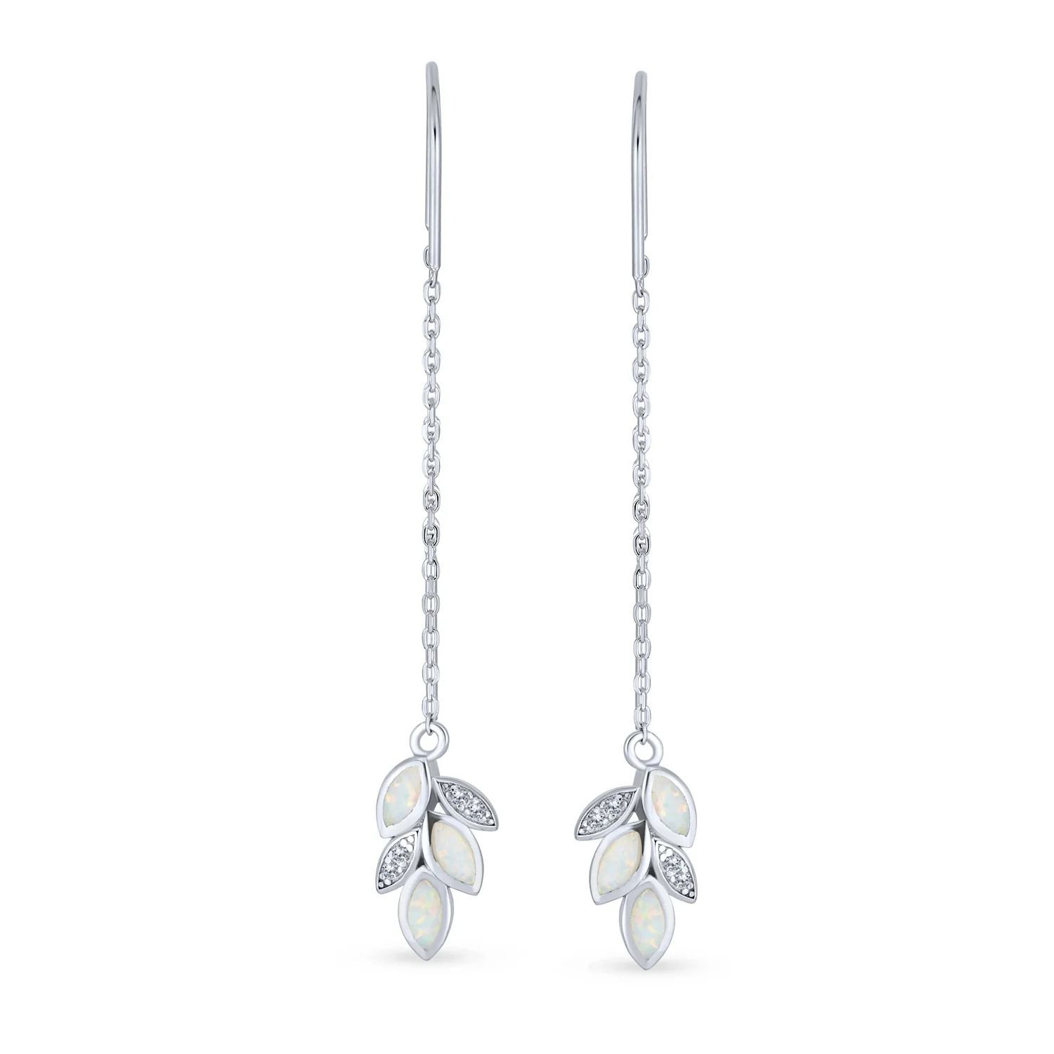 Delicate Marquise Gemstone Leaf Dangle Earrings with Opal Inlay Sterling Silver - Image 2