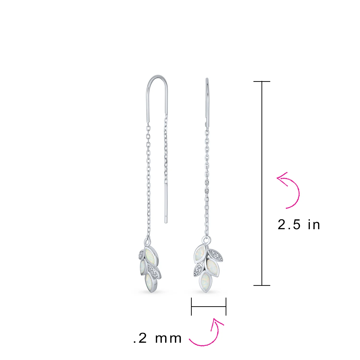 Delicate Marquise Gemstone Leaf Dangle Earrings with Opal Inlay Sterling Silver - Image 4