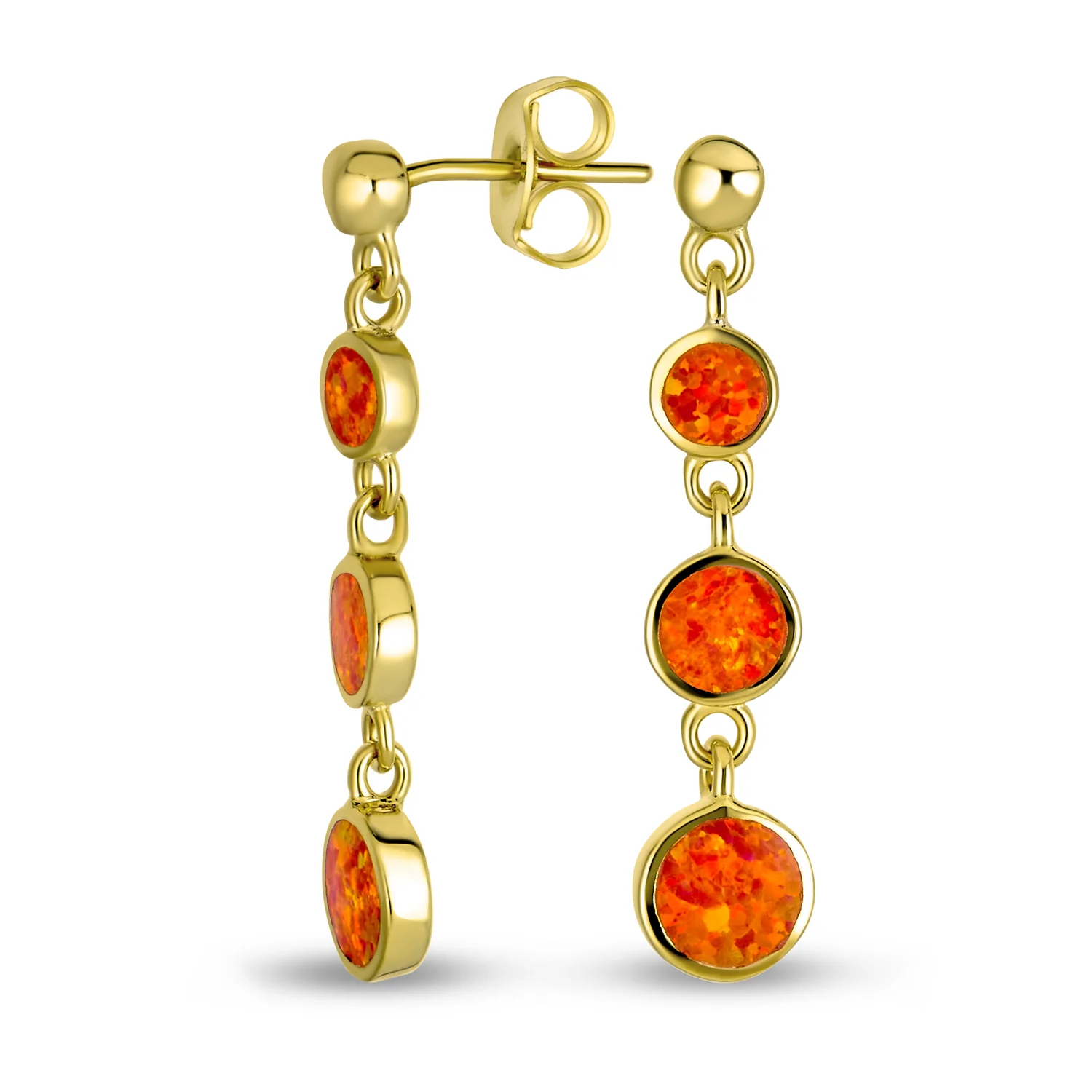 Geometric Dangle Gemstone Earrings with Opal and 14K Gold Plated Sterling Silver - Image 3