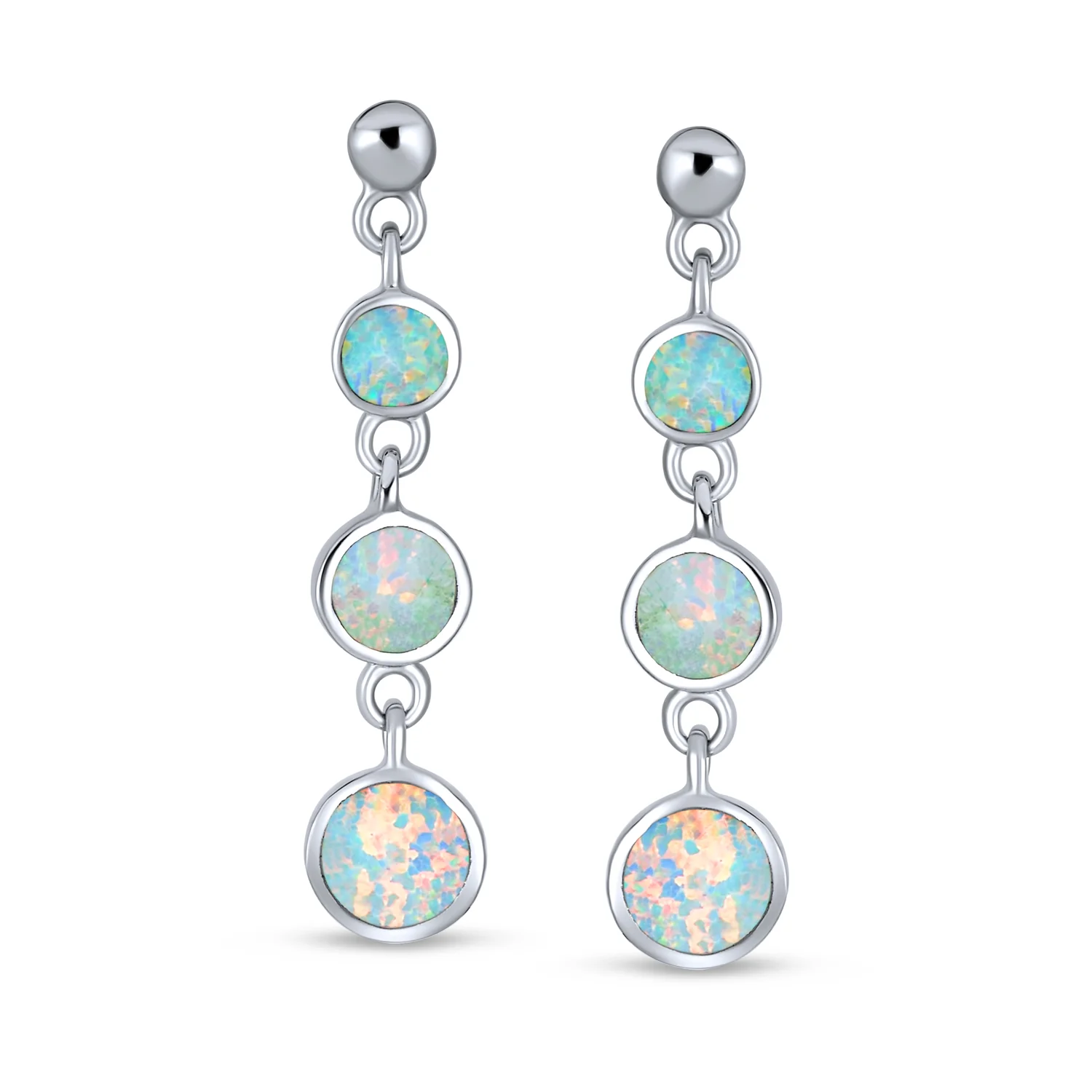 Geometric Dangle Gemstone Earrings with Opal and 14K Gold Plated Sterling Silver - Image 5