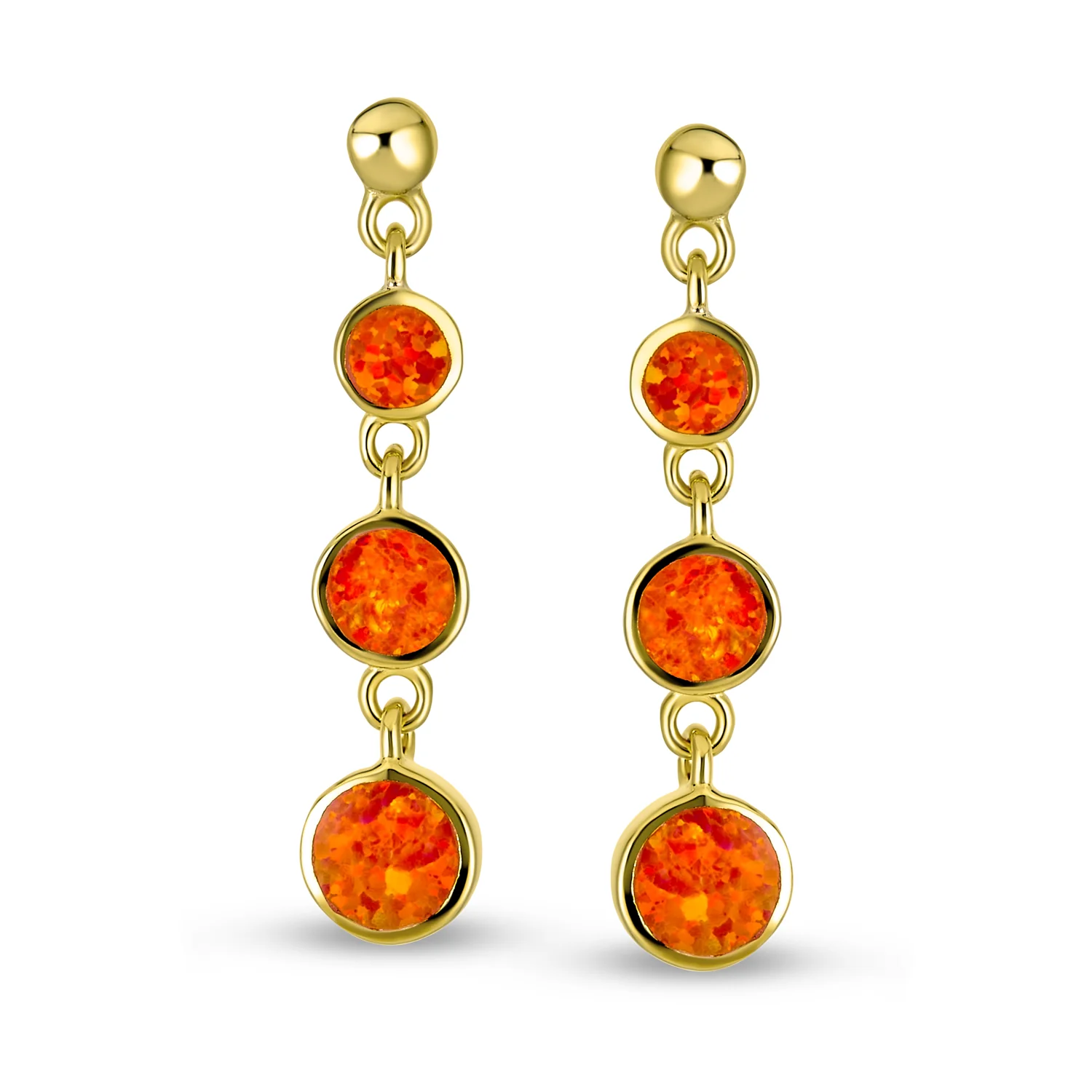 Geometric Dangle Gemstone Earrings with Opal and 14K Gold Plated Sterling Silver - Image 6