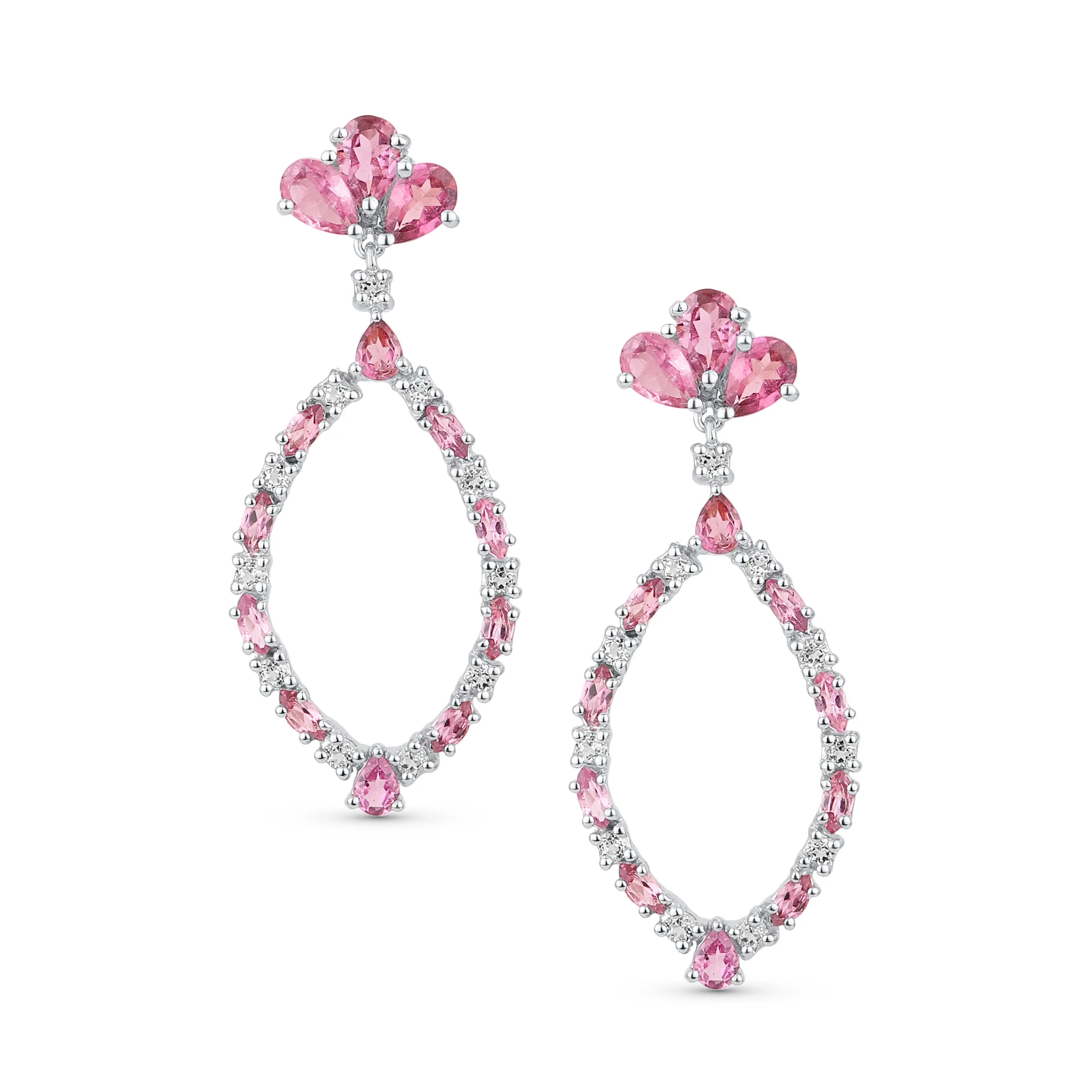 Cocktail Style Pink Tourmaline Large Open Teardrops Chandelier Earrings .925 Sterling Silver - Image 3