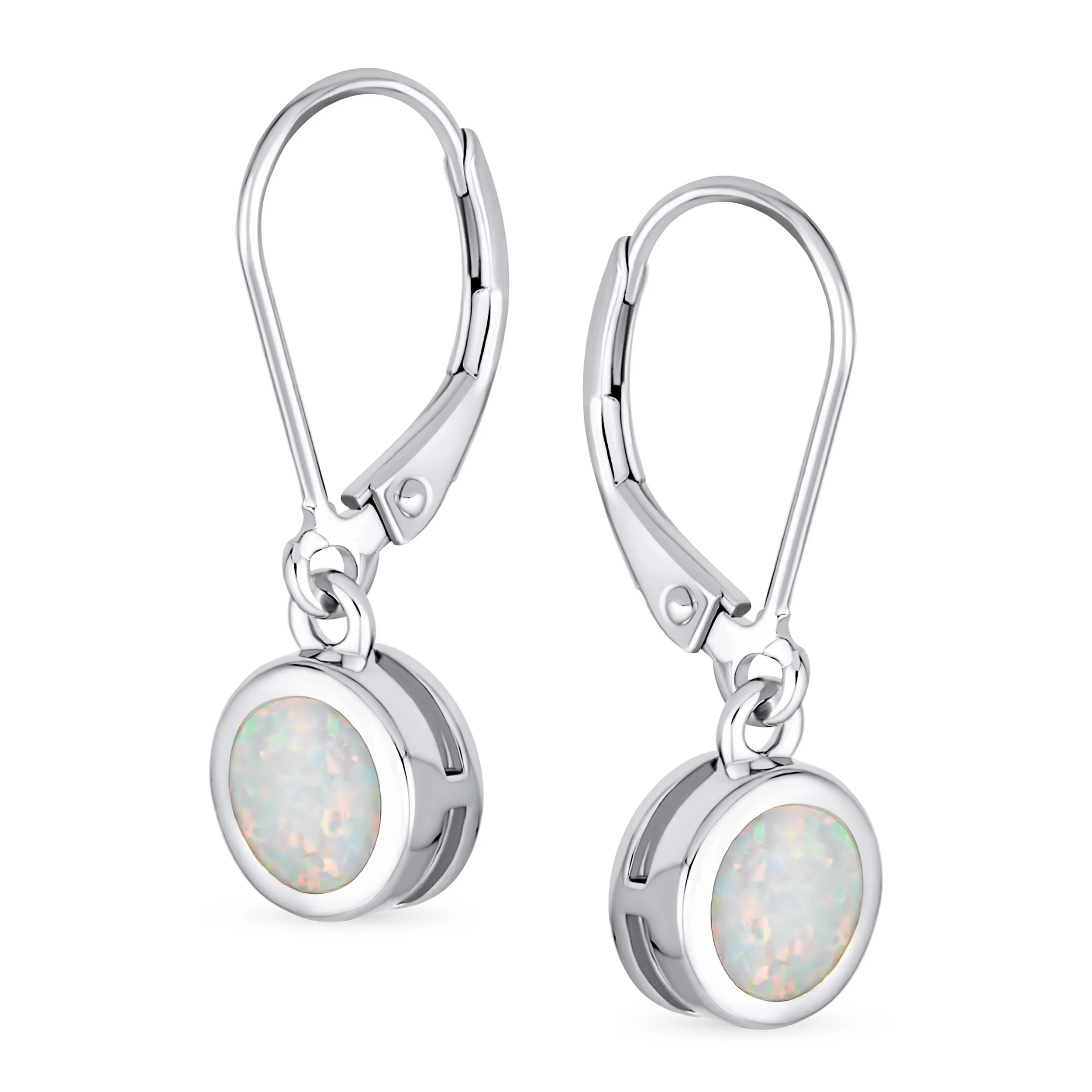 Dangle Gemstone Earrings Sterling Silver Opal Lever Back October Birthstone - Image 2
