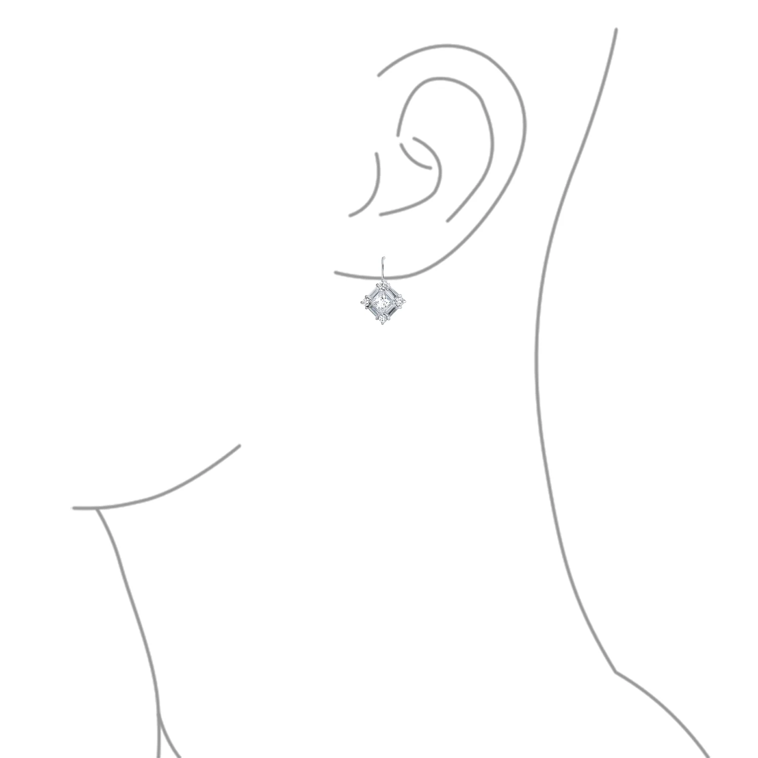 Deco Style CZ Baguette Lever back Drop Earrings Prom Sterling Silver - Image 3