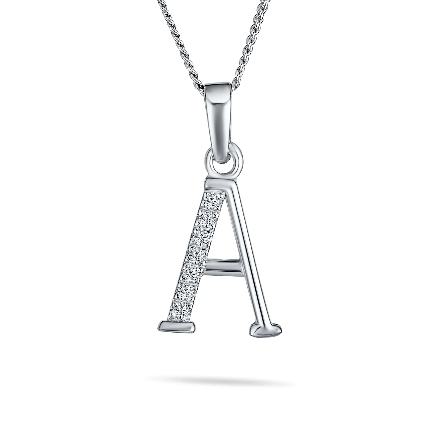 Delicate Pave CZ Block Letter Alphabet Pendant Necklace Sterling Silver