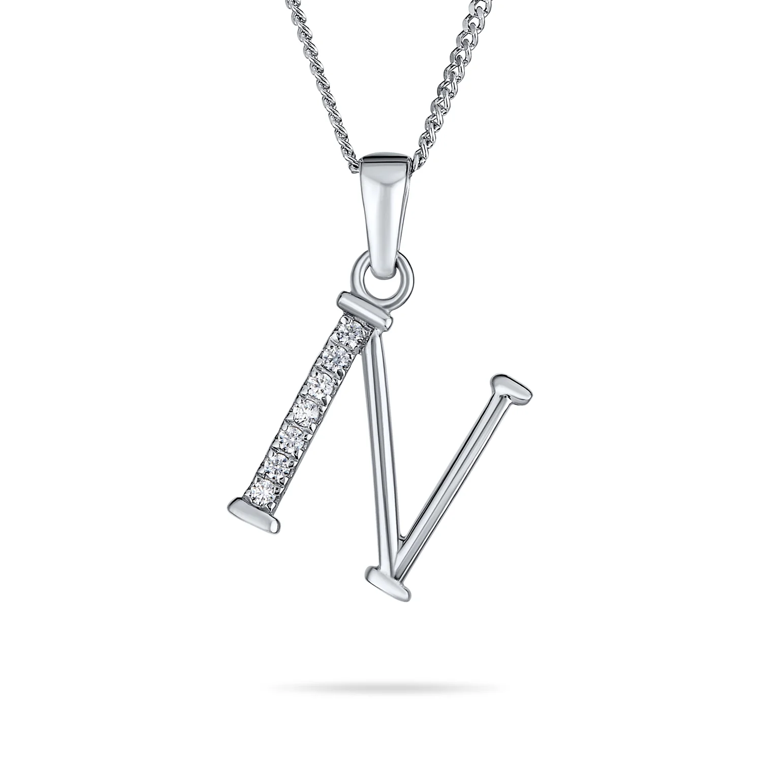 Delicate Pave CZ Block Letter Alphabet Pendant Necklace Sterling Silver - Image 12