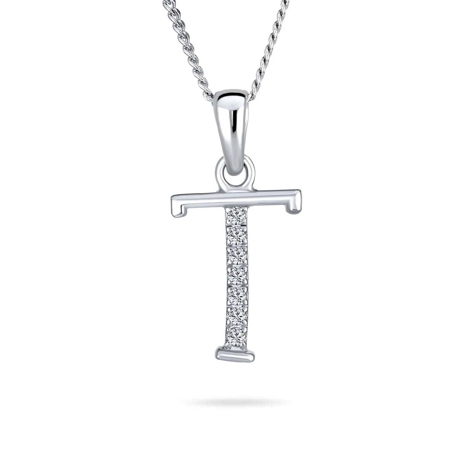 Delicate Pave CZ Block Letter Alphabet Pendant Necklace Sterling Silver - Image 16