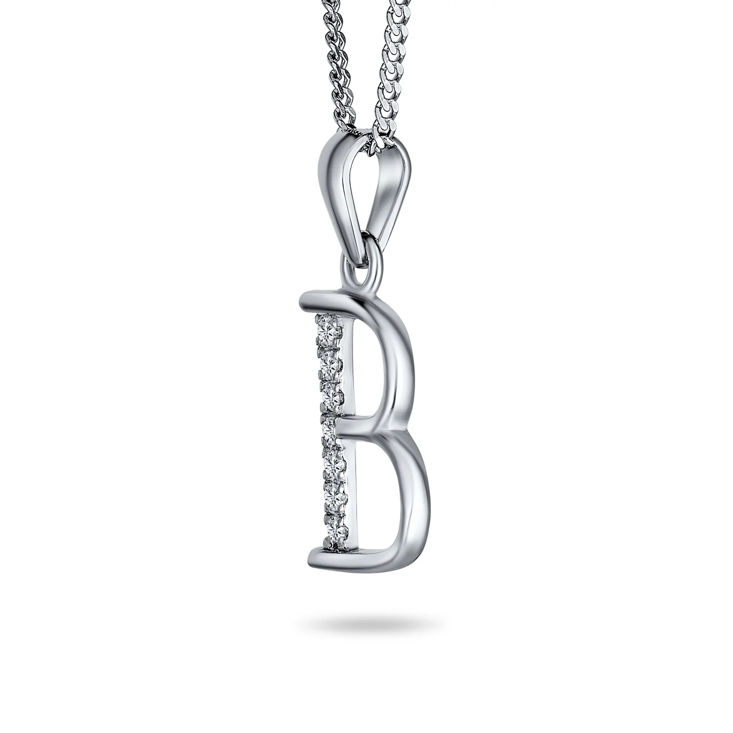 Delicate Pave CZ Block Letter Alphabet Pendant Necklace Sterling Silver - Image 18