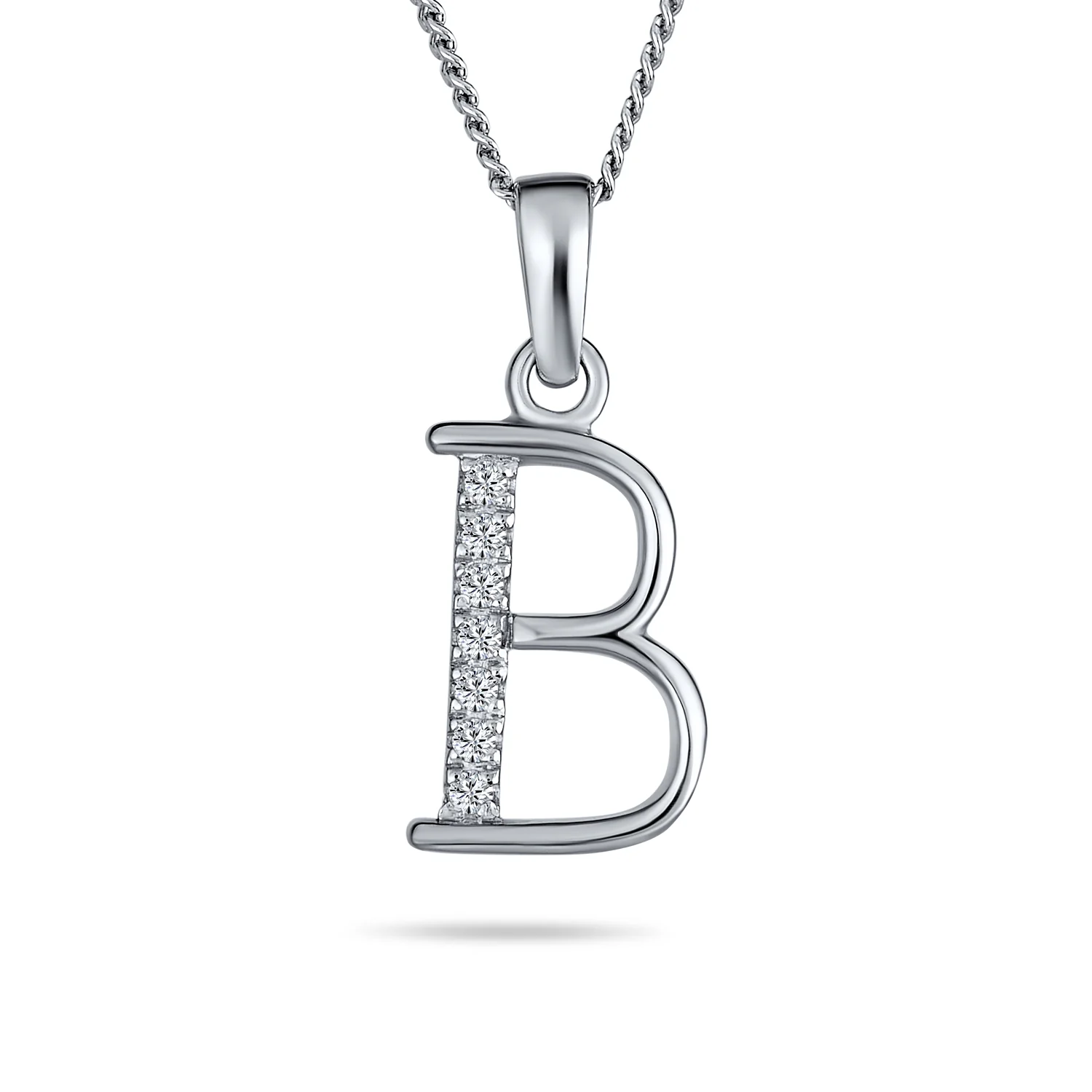 Delicate Pave CZ Block Letter Alphabet Pendant Necklace Sterling Silver - Image 2