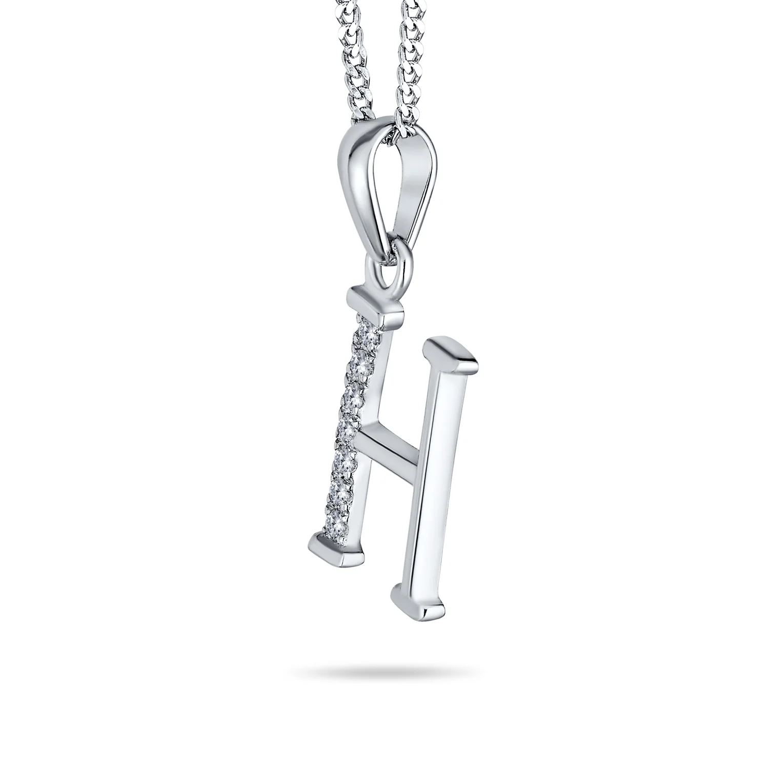 Delicate Pave CZ Block Letter Alphabet Pendant Necklace Sterling Silver - Image 23