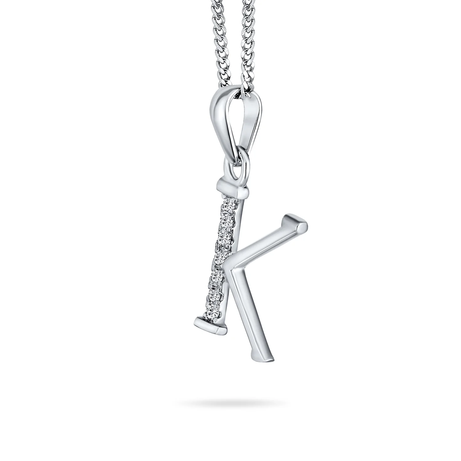 Delicate Pave CZ Block Letter Alphabet Pendant Necklace Sterling Silver - Image 25